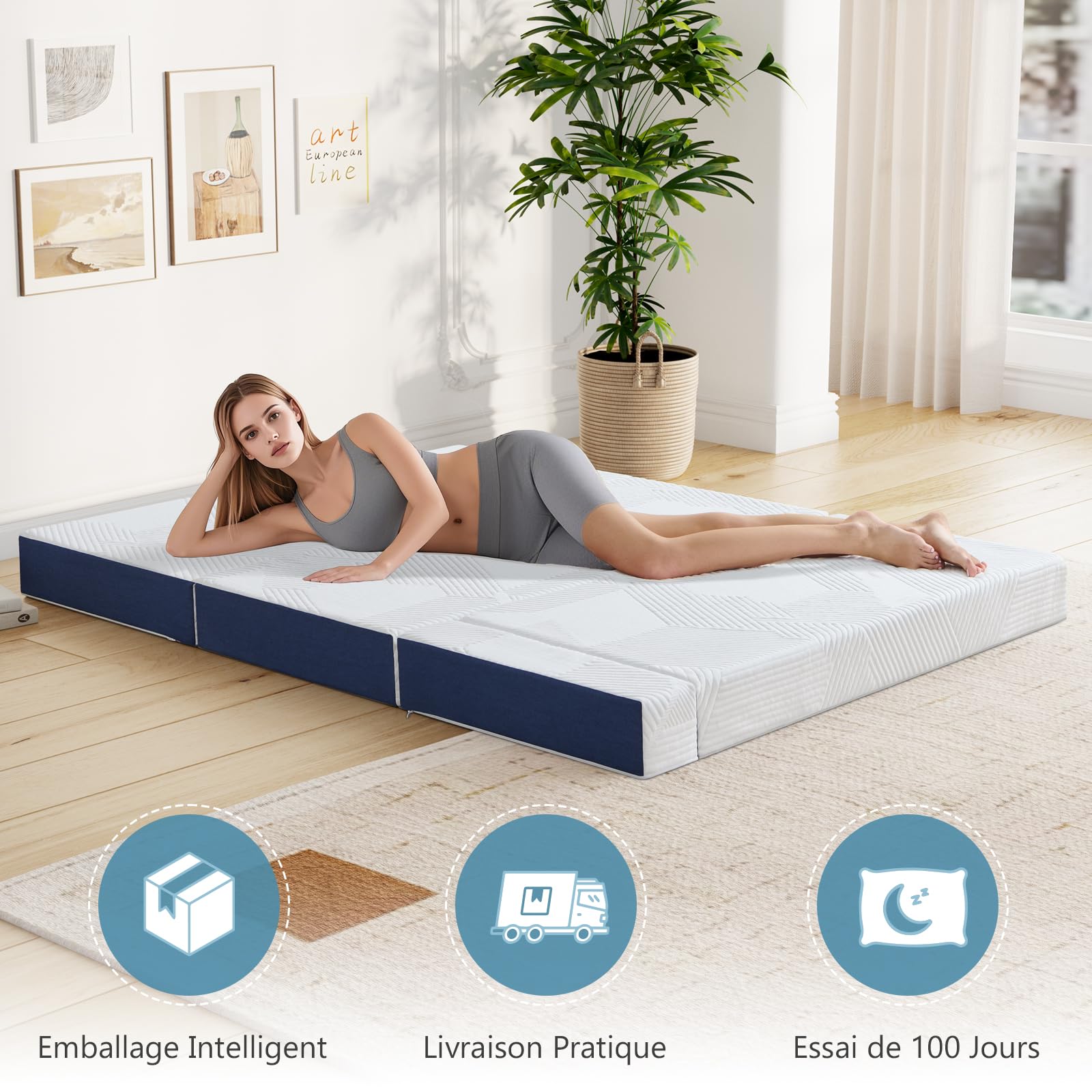 Hiimgo Matelas Pliable 120x190x10cm - Housse Amovible Respirante Lavable,Matelas invité Pliable en, Mousse à Mémoire de Forme en Gel,Sac de Transport - Parfait lit Pliant 2 Places