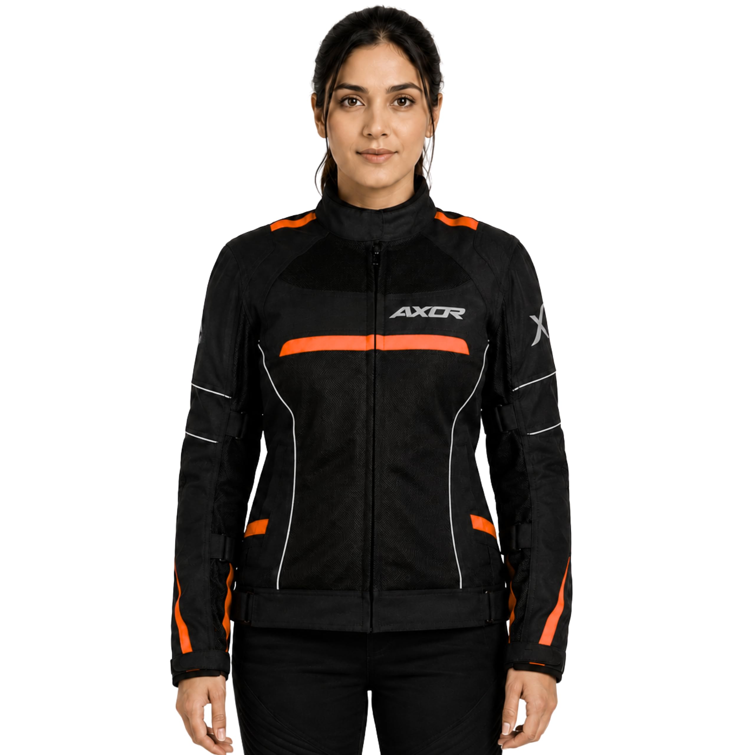 Axor Diva Riding Jacket MaxTec 600-D Textile for Women equipped with -Tech C.E. level 2 protectors at the elbows/shoulders/back and high tenacity mesh fabric for maximum ventilation-Black Orange-L-picture-12