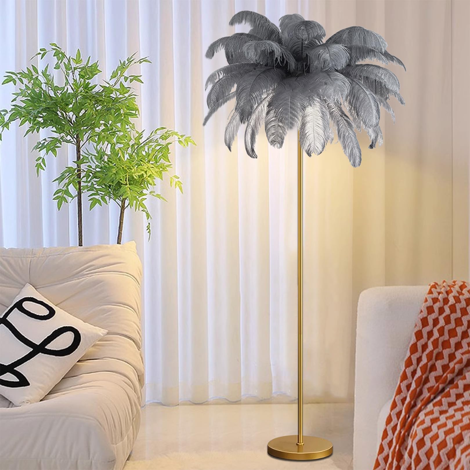 Lampadaire en plumes d'autruche LED dimmable à 3 températures de couleur