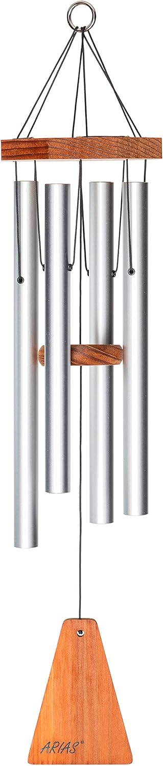 Arias 27-inch Redwood Wind Chime in Satin Silver by Wind River for Patio, Backyard, Garden, and Outdoor décor. Made in The USA