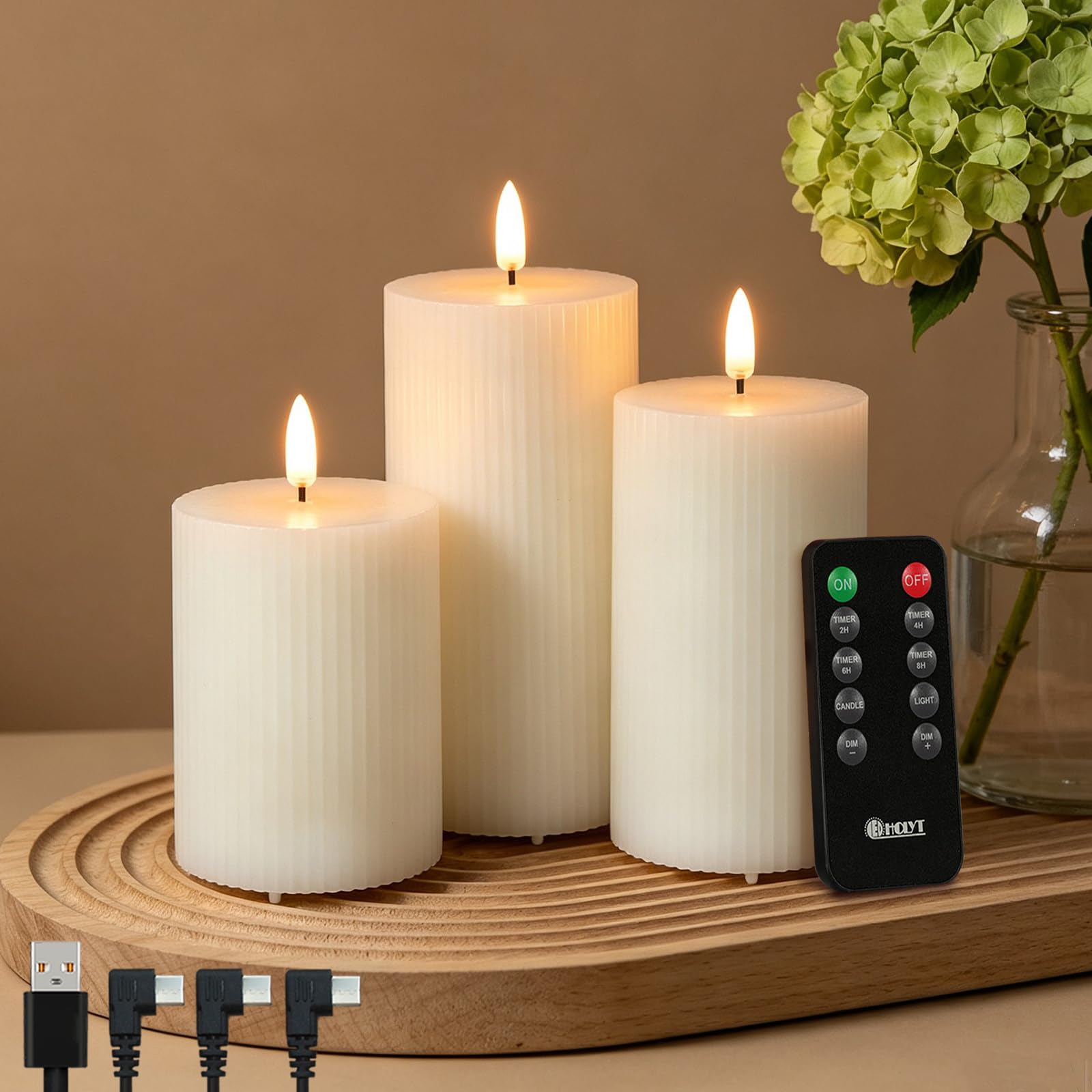 Amazon.com: LEDHOLYT Rechargeable Ribbed Fluted Real Wax LED