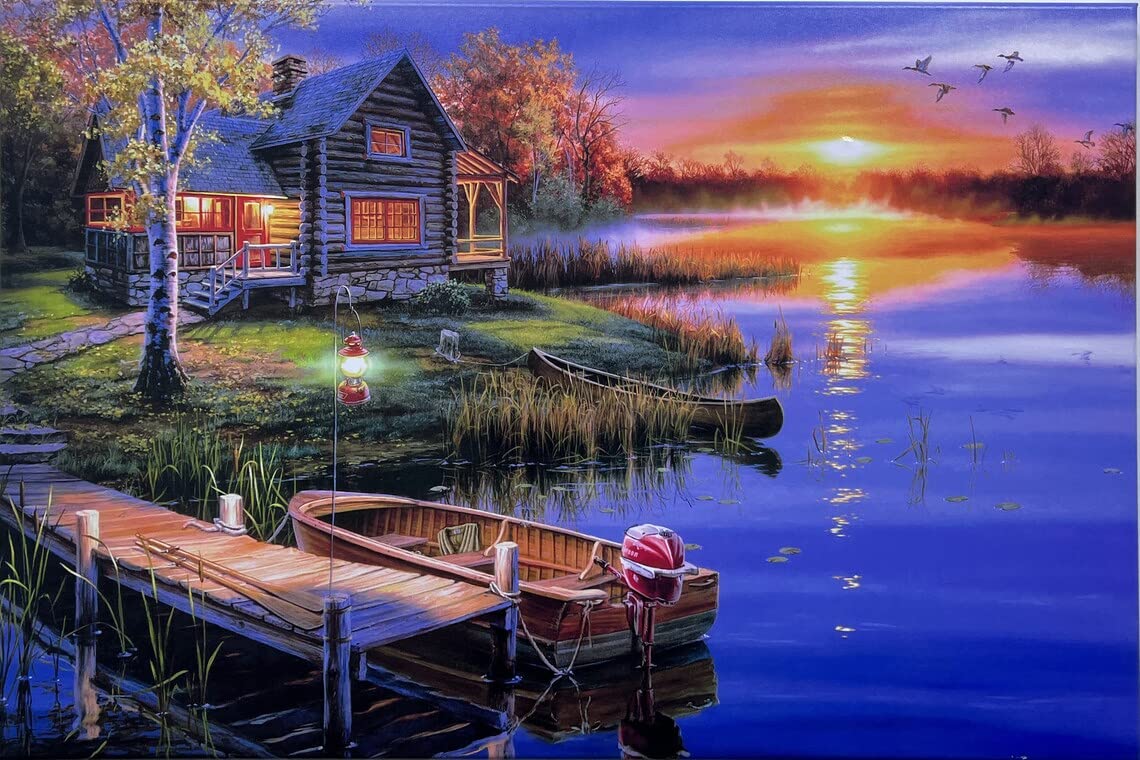 500 Pieces Jigsaw Puzzles for Adults Charles Wysocki Light Up Canvas Lake House Fun Game Props Educational Toys Decompressing Intellectual Puzzles Gift