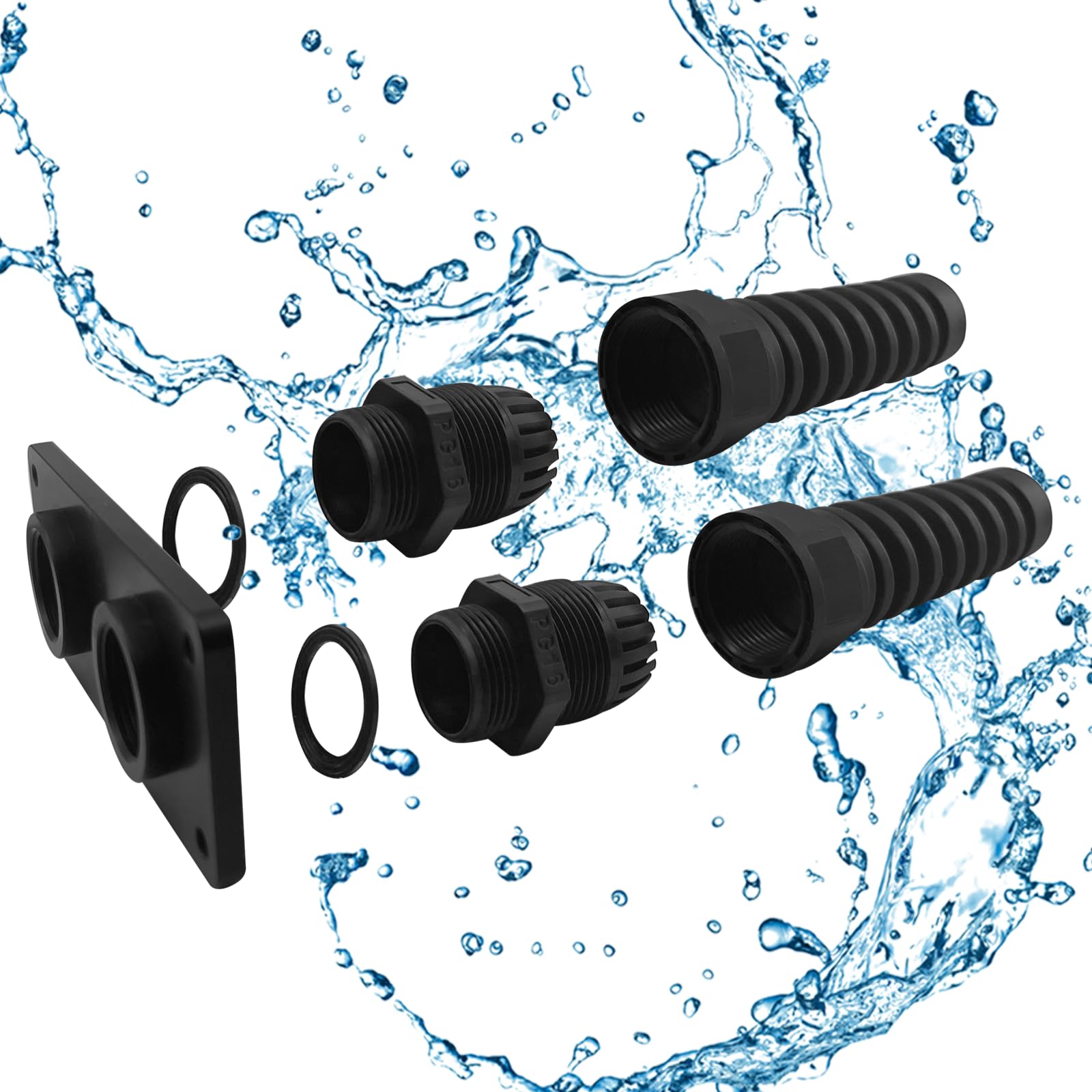 ISURE MARINE PG16 Waterproof IP68 Cable Gland With Anodized Aluminum Base, Nylon Strain Relief For 8-14mm Cables, Black