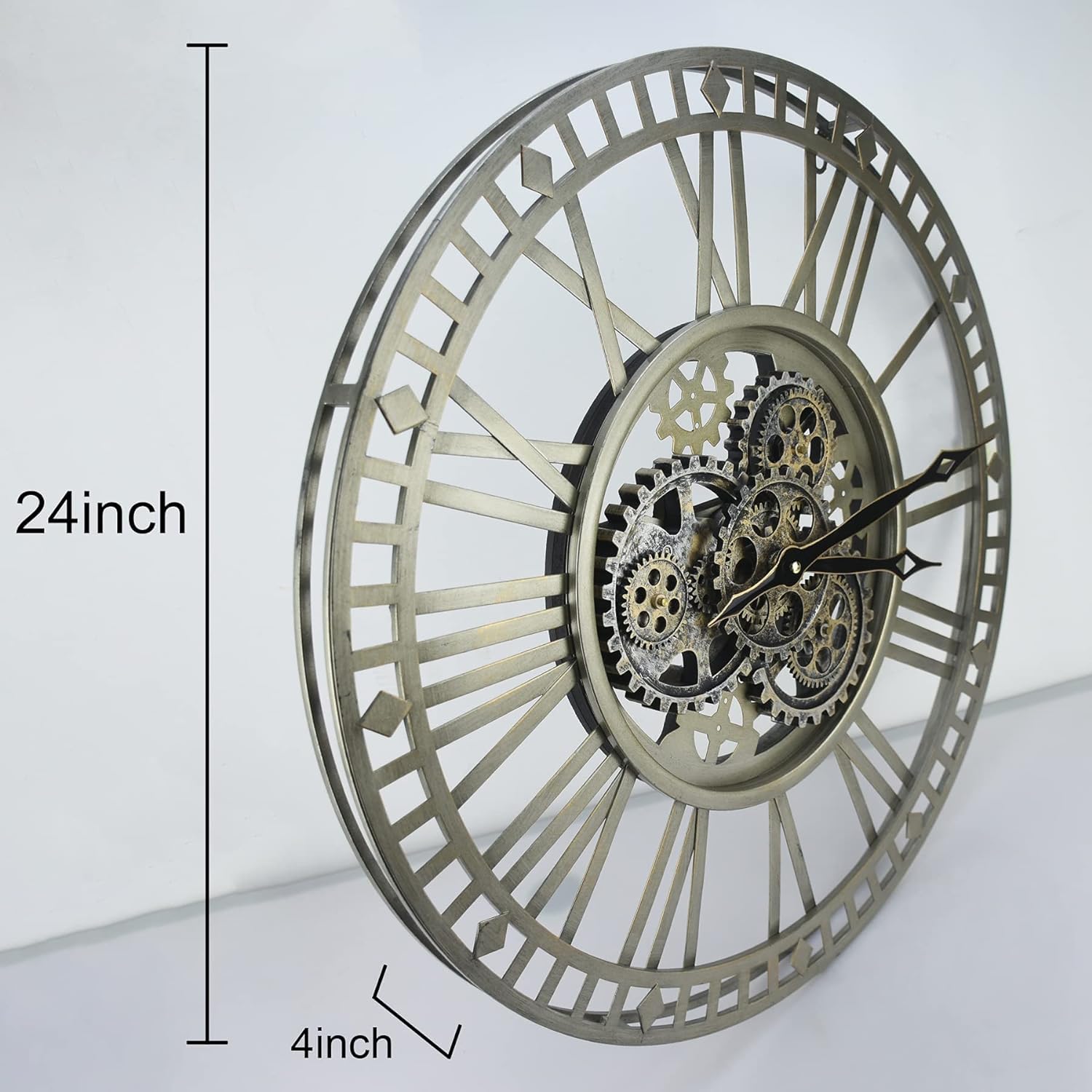 Wanduhr Zahnrad Beweglich, Steampunk Wanduhr XXL, Wall Clock Römische Zahlen Antike Metall Uhr, Retro Industrielle Dekorative für Küche Wohnzimmer Bar Büro, 60cm