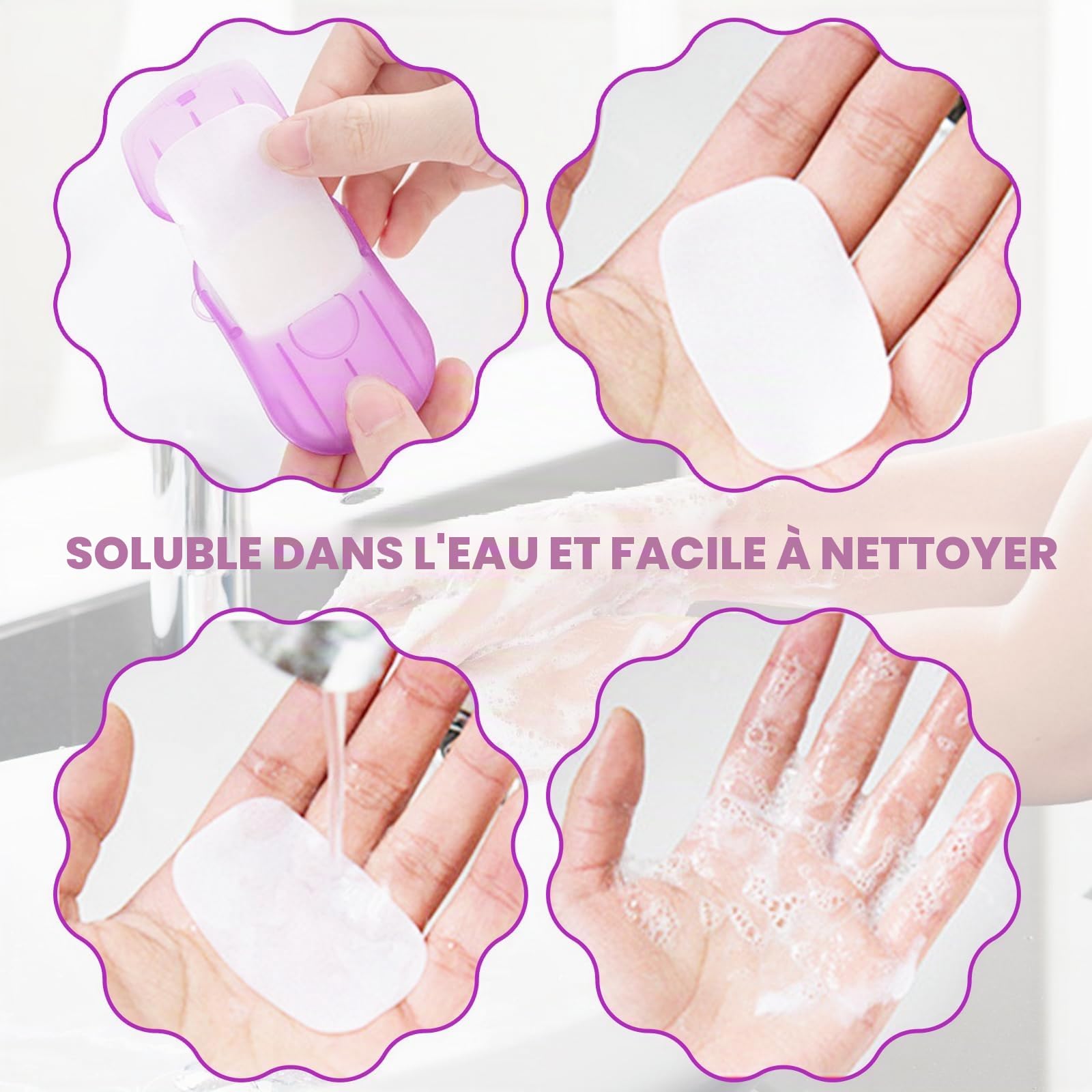 Savon en Papier Jetables 300 Feuilles 15 Boîtes Mini Portable Voyage Camping