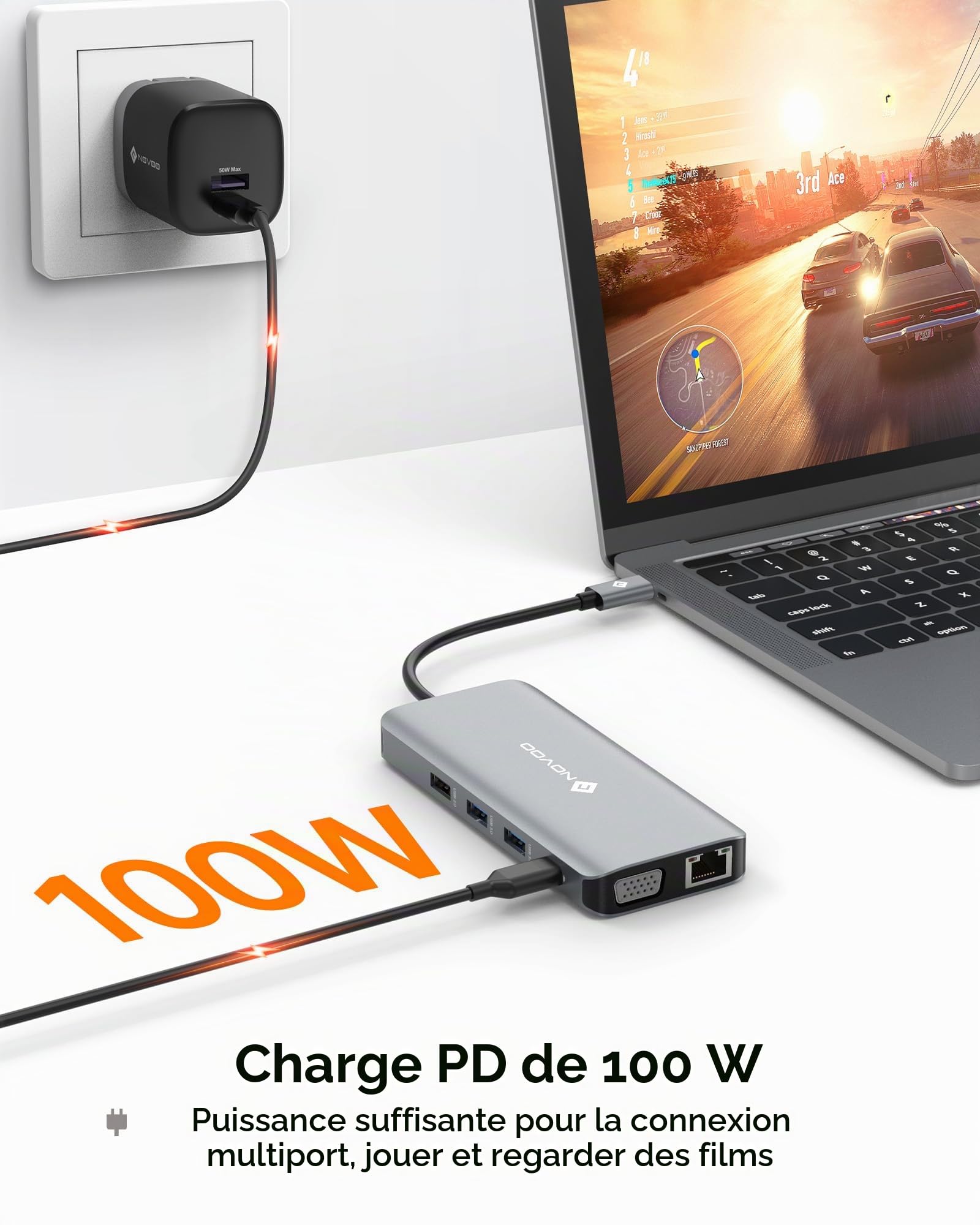 NOVOO Hub USB C avec Double HDMI 4K, Station d'accueil USB C 11 en 1 avec RJ45 Gigabit Ethernet, 2 USB 3.0, 2 USB 2.0, VGA, Type C 100 W PD, Cartes SD/TF Adaptateur pour MacBook Pro/Air, Dell, Lenovo