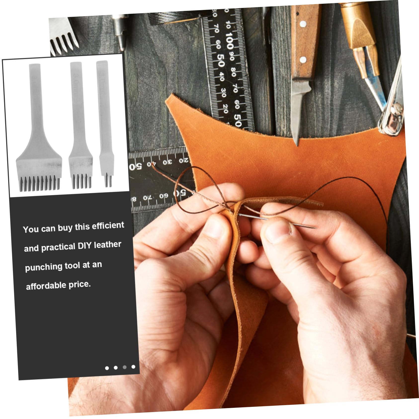 Uonlytech 3 Piezas Herramientas para Cuero Punzones para Coser Perforadora de Cuero para Manualidades Herramientas Multifunción para Perforar para DIY Proyectos