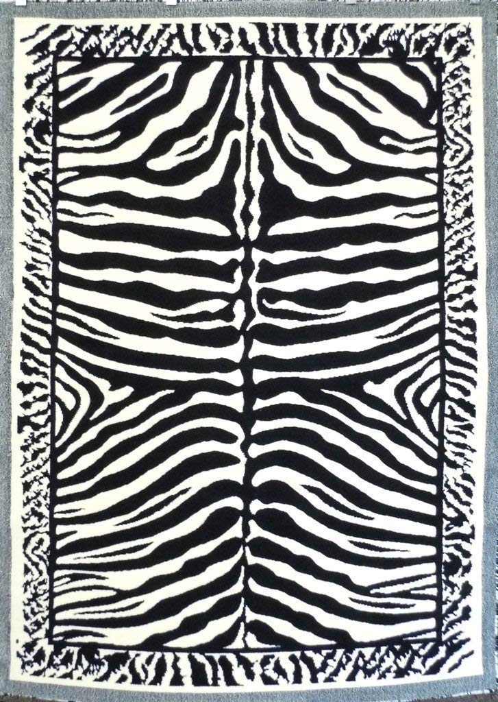 KingdomZebra Animal Print Area Rug Black & Off White Design D142 (3 Feet 10 Inch X 5 Feet 2 Inch)