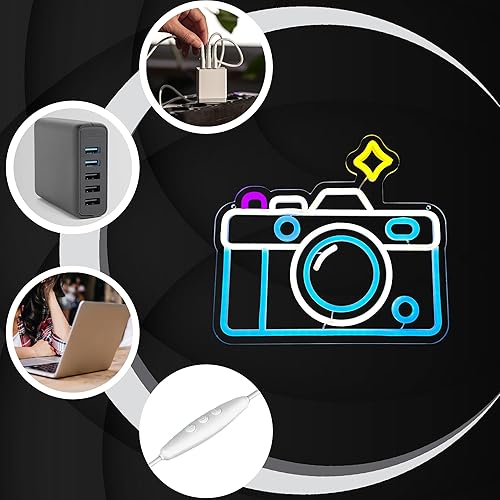 Miniatura 5 de Luz de neón para cámara de fotografía, letreros de neón LED regulables para decoración de pared, sala de amantes de la fotografía, regalo