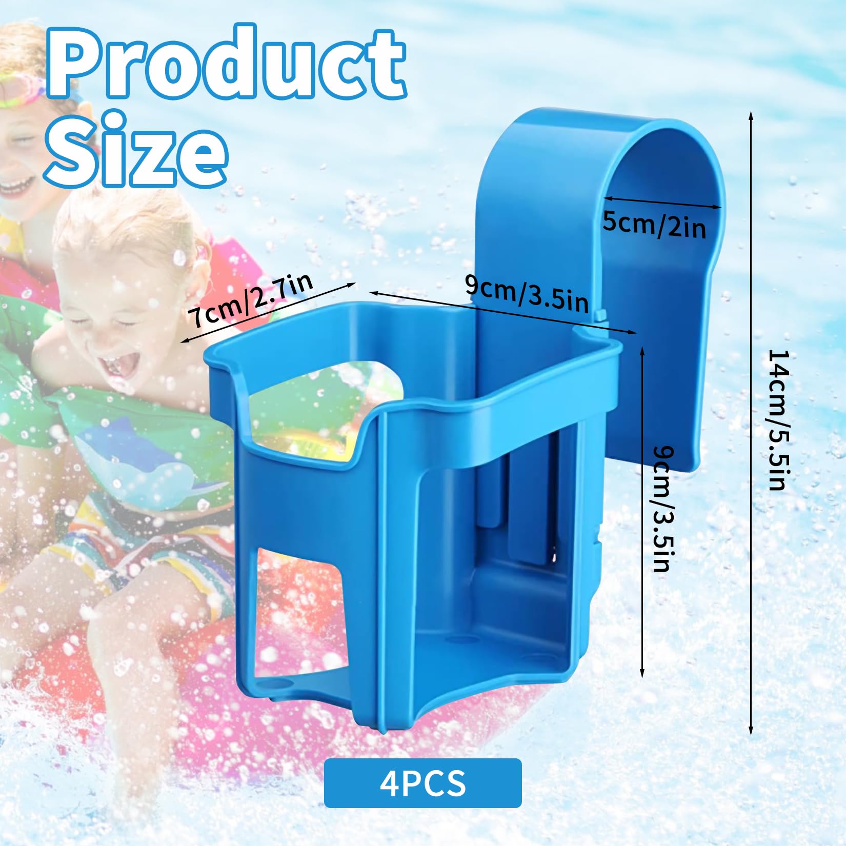 Lot de 4 porte-gobelets de piscine sans déversement - Accessoires en plastique bleu