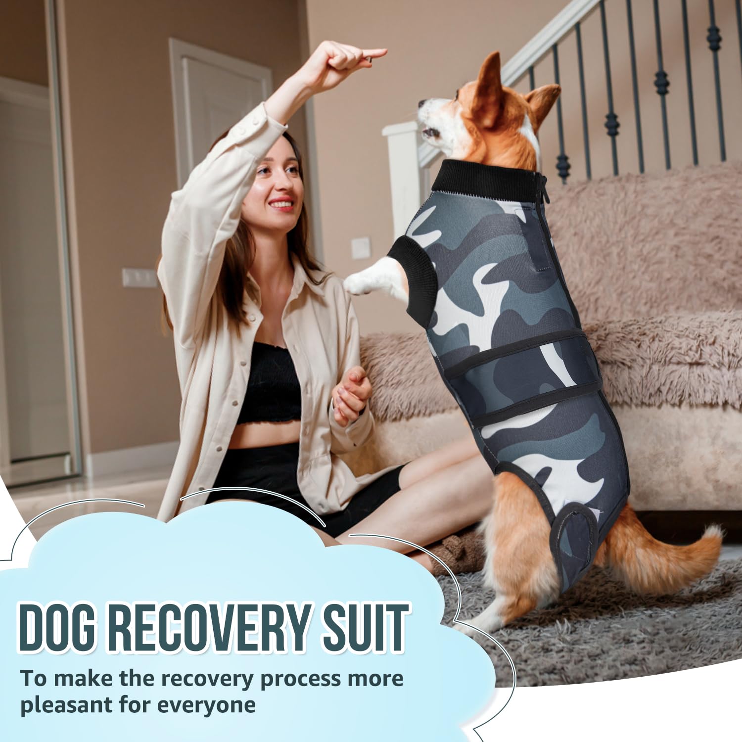 SlowTon Combinaison de récupération de Chirurgie de Chien, Chemise de récupération d’Animal Chien plaies Abdominales Bandages, empêchant Le léchage Combinaison de stérilisation