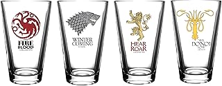 Game of Thrones Collectible Pint Glass Set - Stark, Targaryen, Lannister, Greyjoy - Premium Quality - 16 oz. Capacity - Perfect for Beer