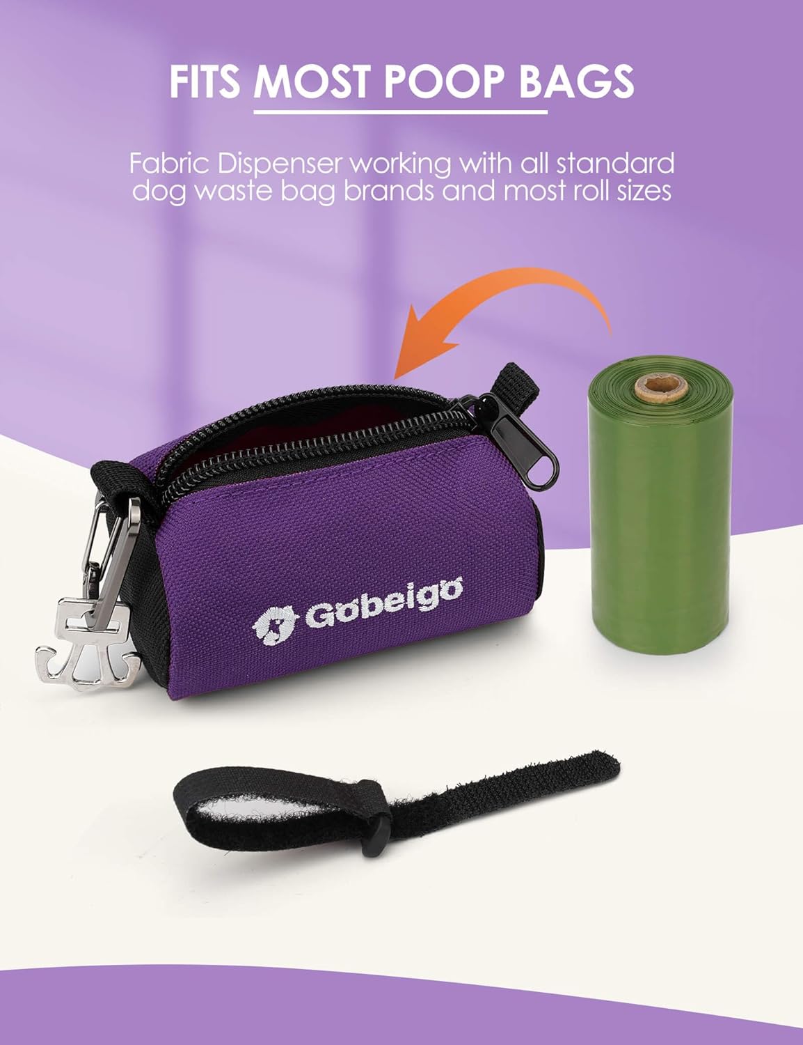 Gobeigo Dog Poop Bag Holder for Leash, Large Opening for Easy Pull Out, Doggy Poo Bag Dispenser with Used Waste Bag Carrier Suitable for Any Retractable Leash with 15 Unscented Bags (Purple) thumbnail