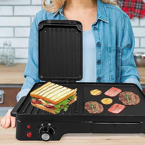 Miniatura 2 de Parrilla eléctrica antiadherente Panini 2 en 1  Parrilla de prensa para sandwiches con bandeja de goteo extraíble