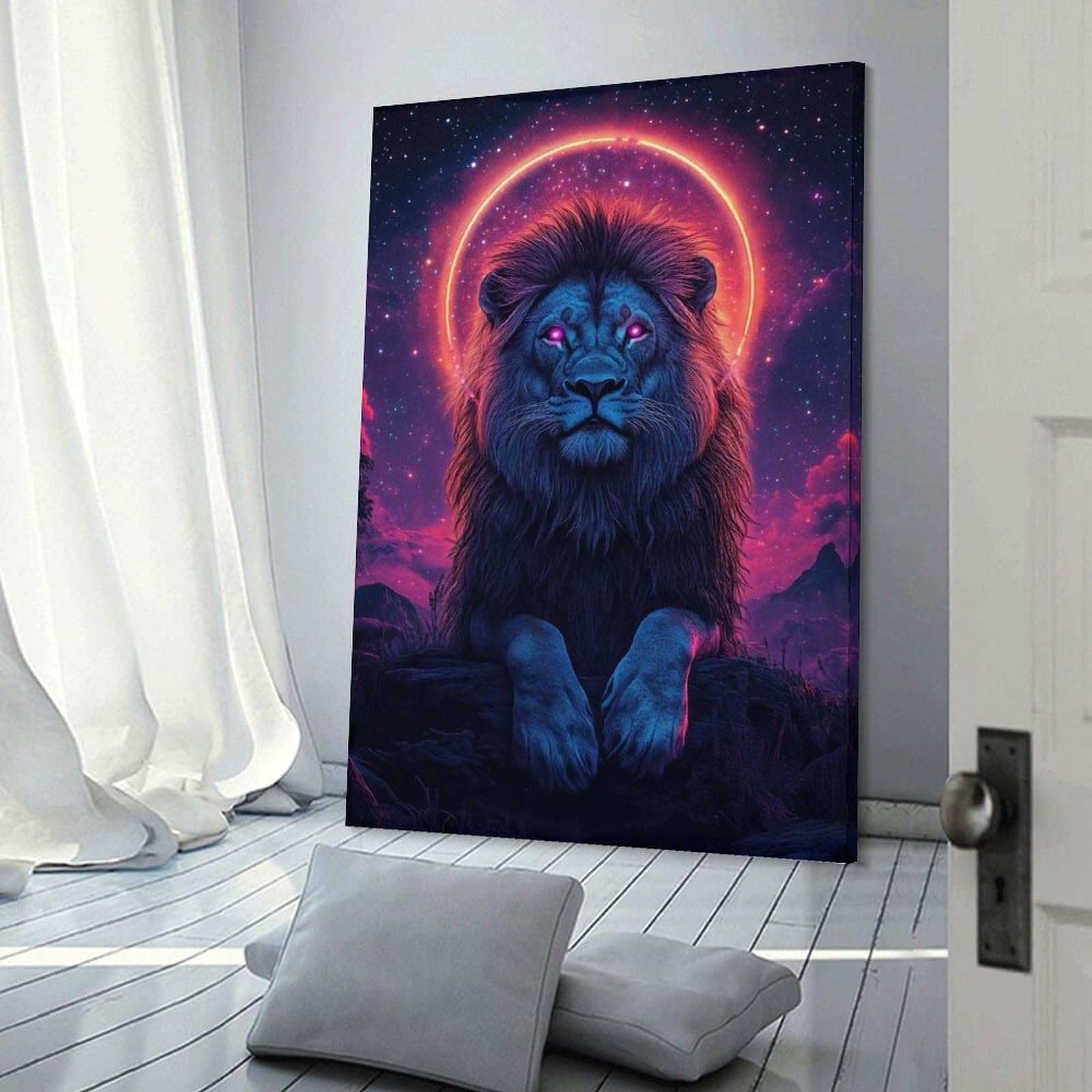 Junmoney Cosmic Lion with Halo Hanging Wall Art, 24x36inch(60x90cm), for Gallery Wall Decor And Room Displays, Home Wall Art for Statement Displays