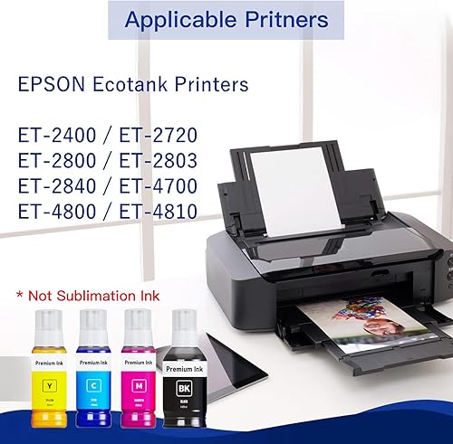 Miniatura 2 de 522 botellas de repuesto de tinta para Epson EcoTank ET-2800, ET-2803, ET-2840, ET-2400, ET-4800, ET-4810, ET-4700, Epson EcoTank ET-2720(BK C M Y,