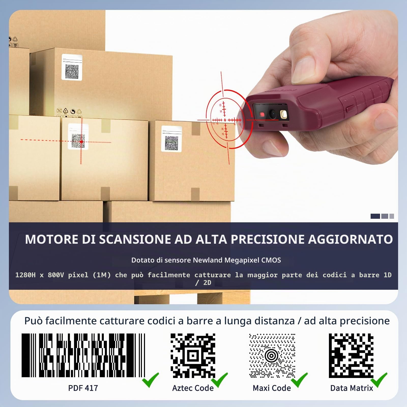 NETUM Scanner di codici a barre QR Bluetooth 3 in 1 piccolo portatile 2D lettore di codici a barre automatico wireless scansione posteriore clip funziona con tablet iOS Android Windows MacOS per