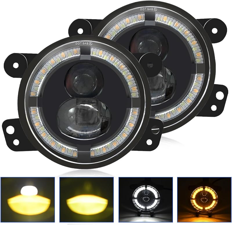 Faróis de neblina LED redondos Welmotive 4" 60 W com farol alto, baixo, DRL e seta âmbar para Jeep – Par