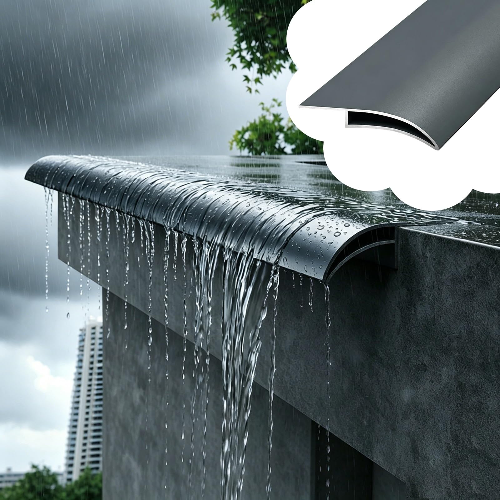 Viiguiy Gray 2In Wide Outdoor Wall Edge Drip Strip For Flat Roofs Eaves, Aluminum Rain Diversion Profile, Stops Rainwater Backflow Eaves Drip Line Deflector(,L2.1m/6.9Ft)