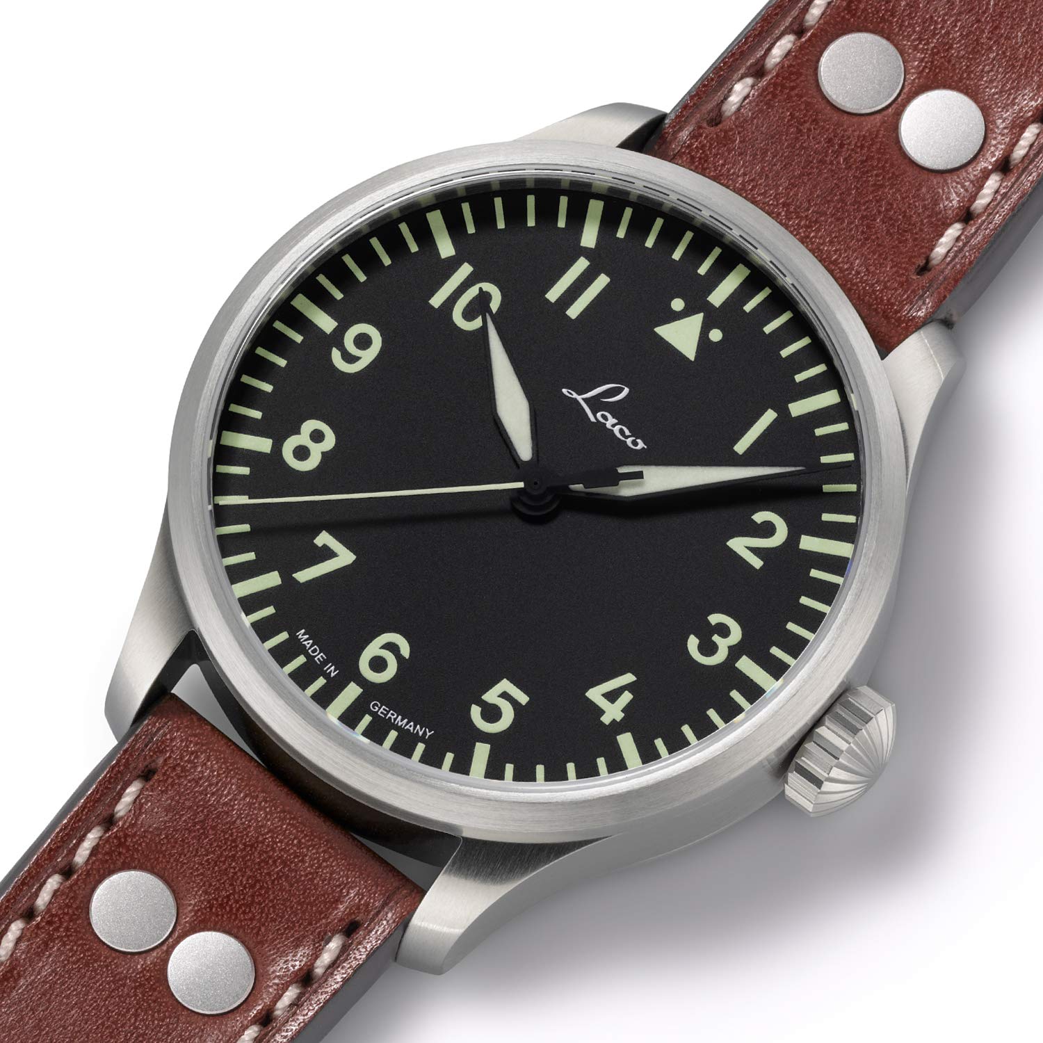 Laco Fliegeruhr, Automatikuhr, Edelstahlgehäuse, Saphirglas, 5 bar, Made in Germany