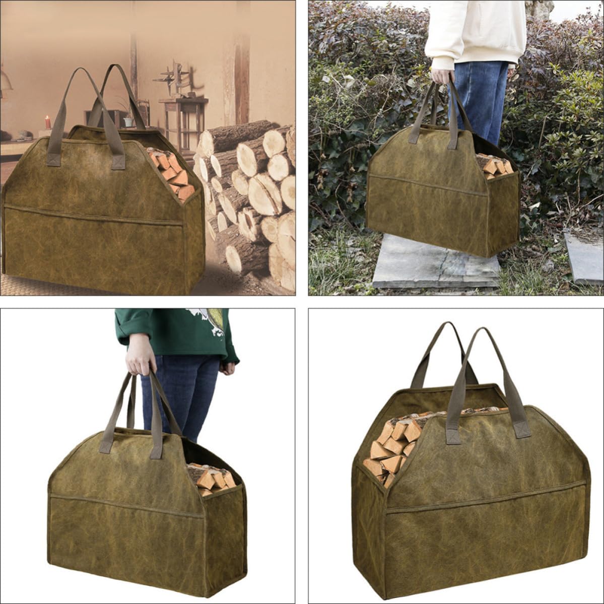 HANABASS Borsa per Trasporto Legna e Rami Capacità di Carico Pesante Portalegna in Tela 16 Ann Canvas Resistente per Campeggio e Lavori Domestici