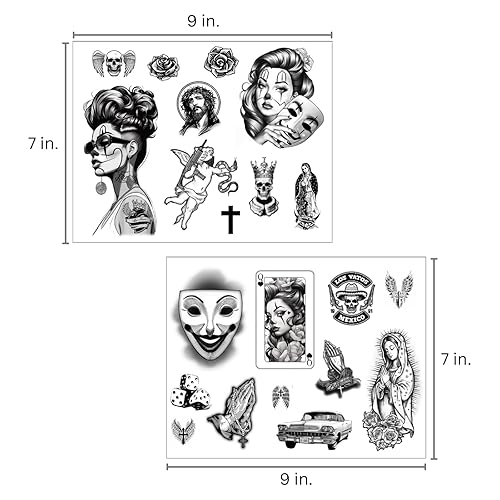 Miniatura 6 de Los Vatos Chicano Vol. II - Cholo Chola Tatuajes Temporales Para Hombres Mujeres, Payasa, Lowrider, Virgen María, Oración, Cruz, Chicana, Gángster,