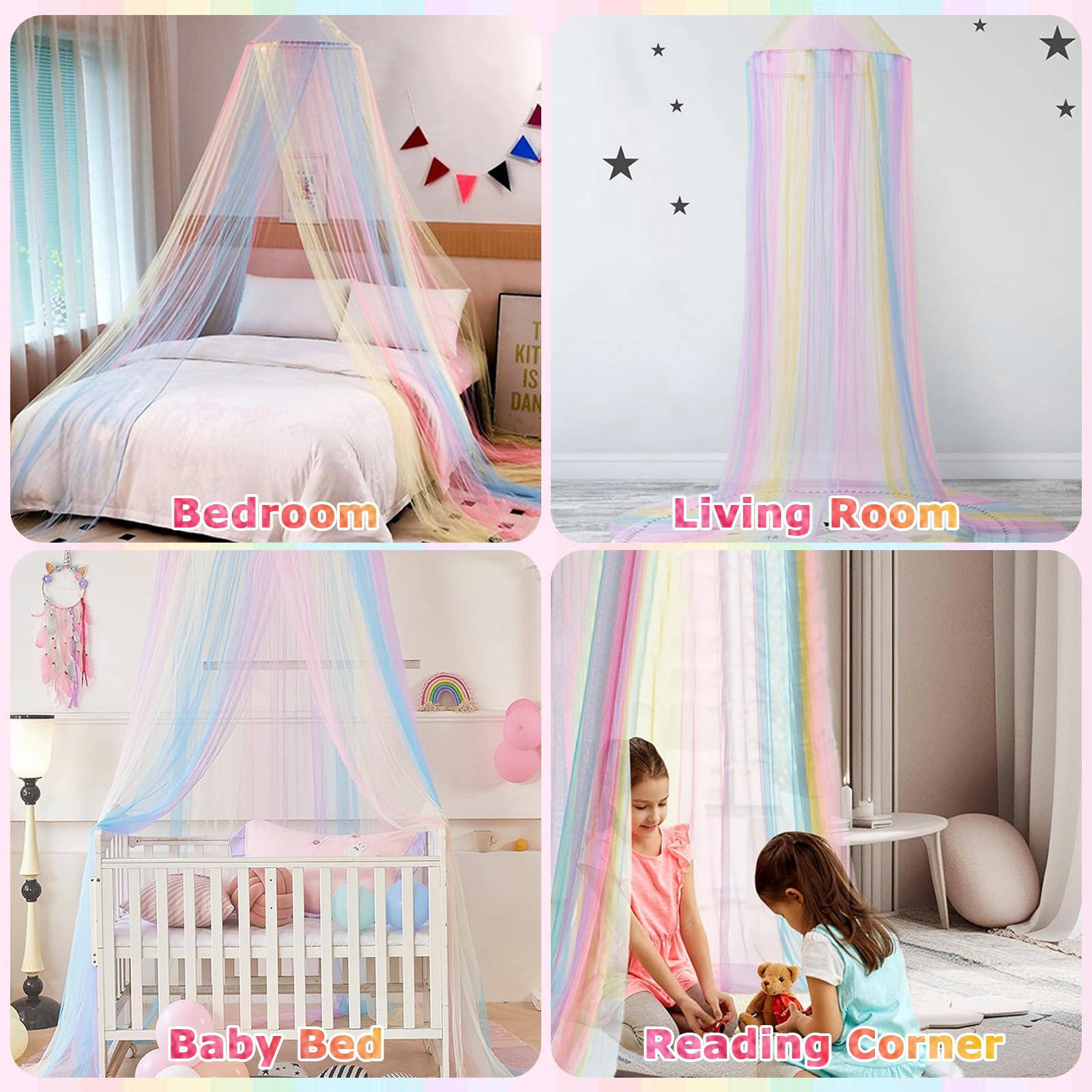 Zanzariera Letto Zanzariera Universale a Cupola Baldacchino Zanzariera Princess Cupola Arcobaleno Mosquito Net per Letto Singolo/Matrimoniale per Viaggio e Casa Interno Esterno