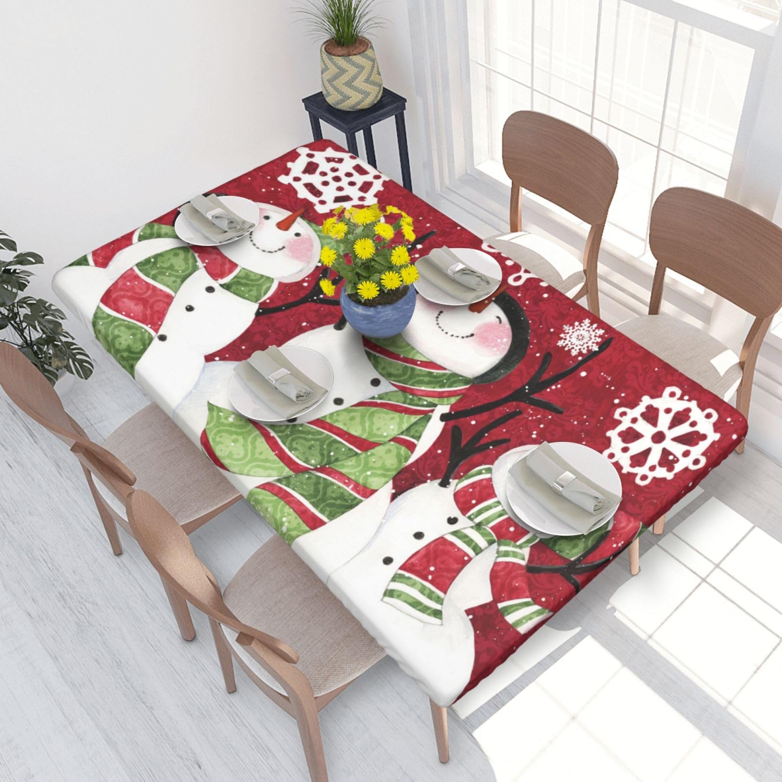 BNVSADC Merry Christmas Cute Snowman Printed 4FT Tablecloth 122x76 CM Polyester Kitchen Water Resistant Table Cloth Dining Table Decoration Table Covers