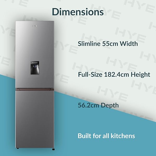 HYE Fridge Freezer - 50/50 Freestanding Fridge Freezer, 182.4cm Height, 55cm Width, 256 Litre Capacity, Total No Frost & Non-Plumbed Water Dispenser, Silver - RF01FF256S18 - 3