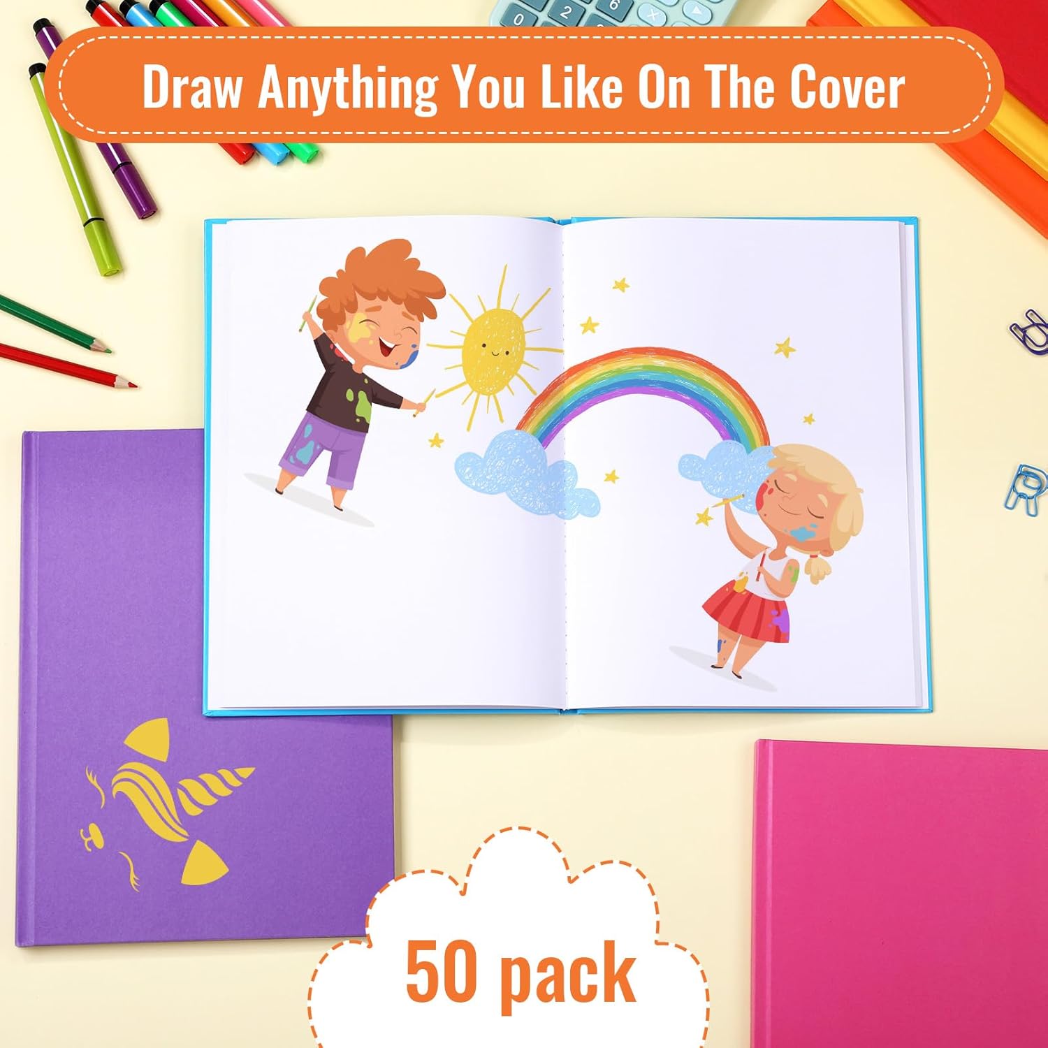 Ireer 24 Pcs 8 x 11 Inch Colorful Hardcover Blank Book Bulk Hardcover Sketchbooks to Write Stories Blank Books for Journaling Sketching Writing DIY Crafts Supplies 72 Pages(Bright Color)