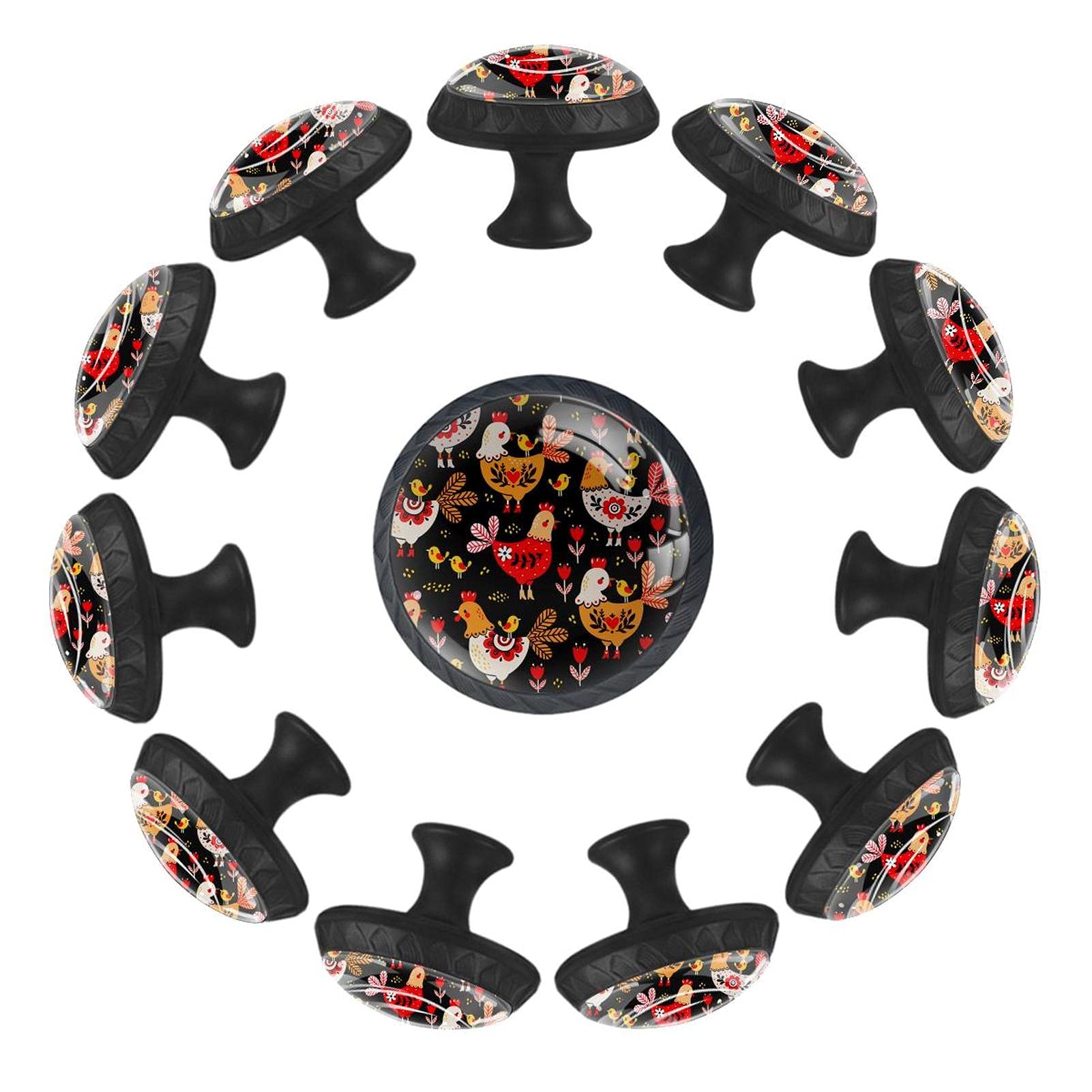 Boutons de tiroir poule et oiseau lot de 12 poignées de meuble fleuries 35mm pour commode