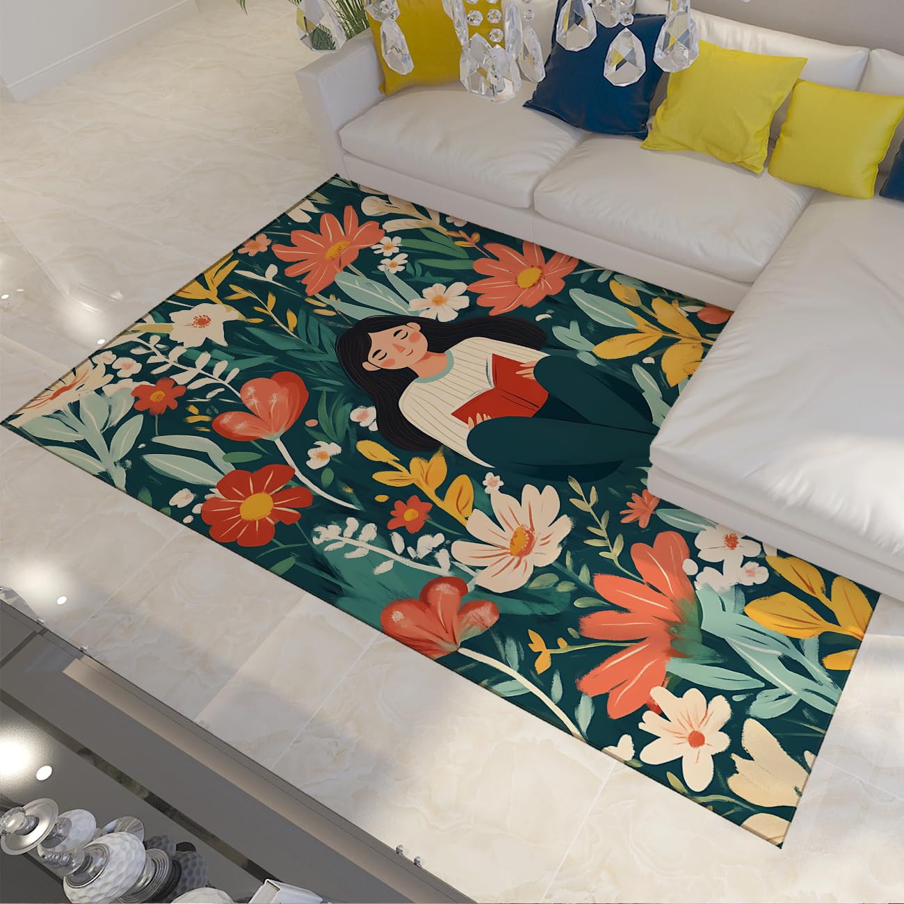 Tapis lavable en machine 180x270cm antidérapant pour salon chic