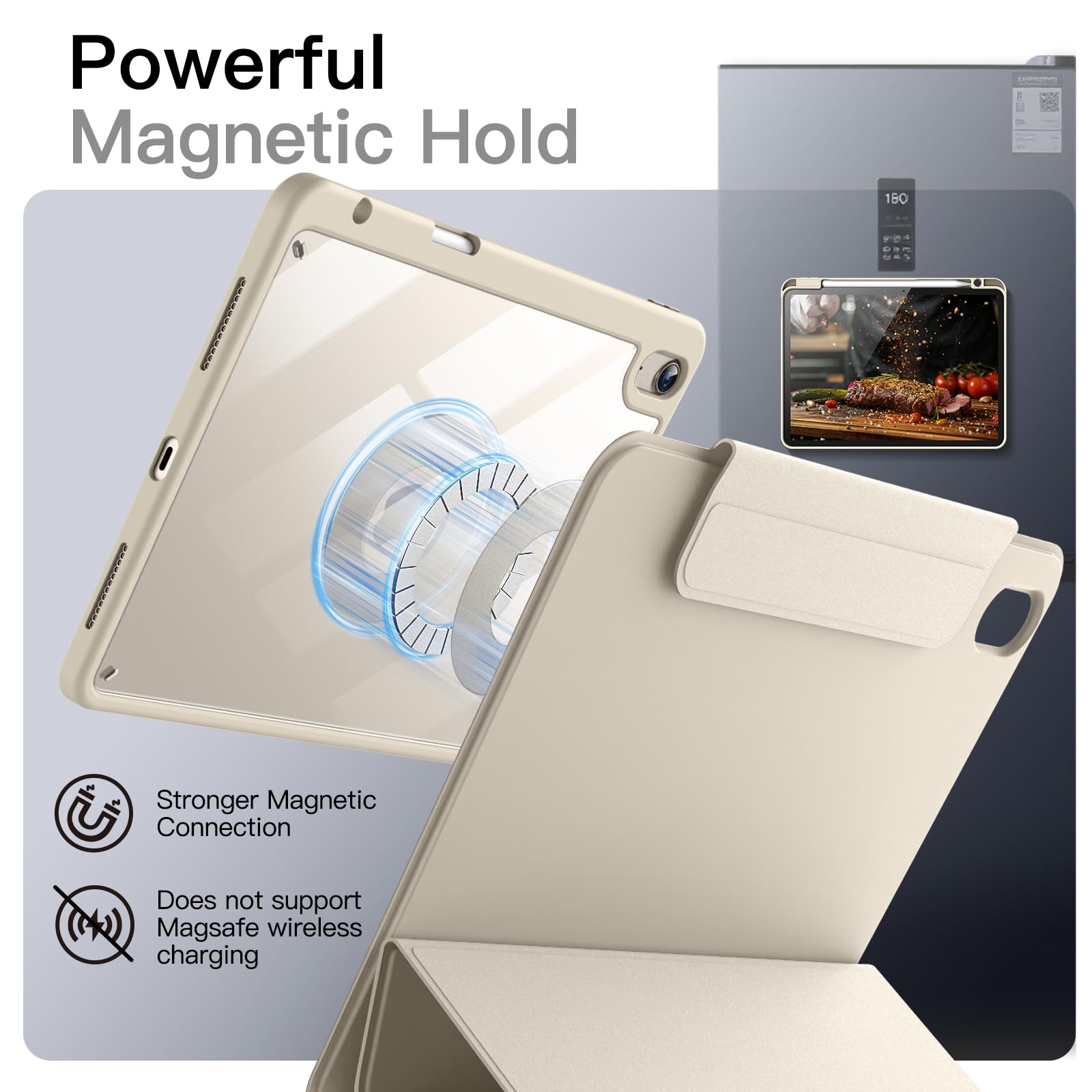 JETech Funda Magnética Desmontable para iPad Air 11 Pulgadas M4/M3/M2 (2026/2025/2024), iPad Air 5.ª/4.ª con Soporte para Pencil, Carcasa Giratorio Extraíble, Retrato/Paisaje (Blanco Estrella)