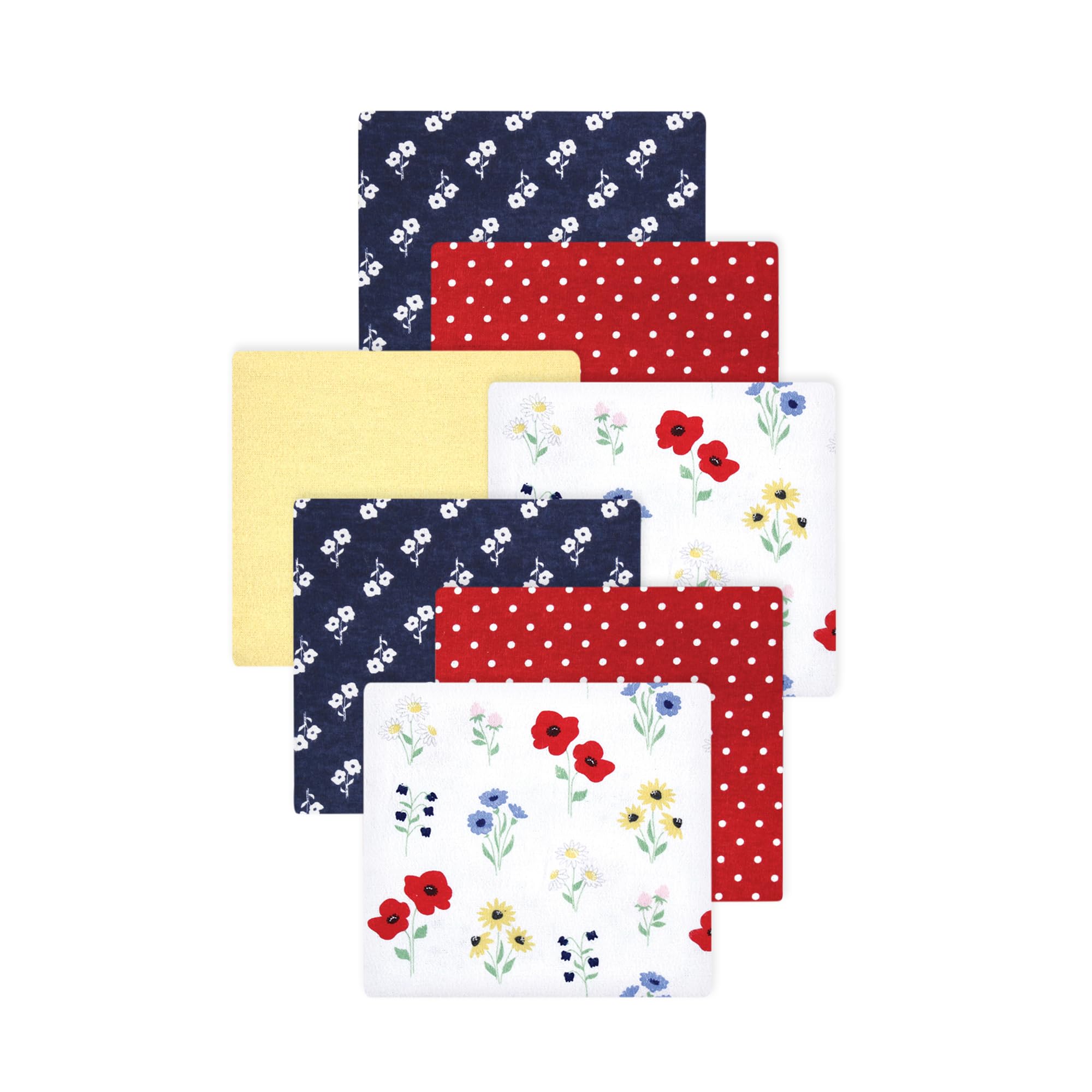 Little Treasure Hudson Baby Cotton Poly Flannel Receiving Blankets Multipack, Red Wildflower, 30x30 inches