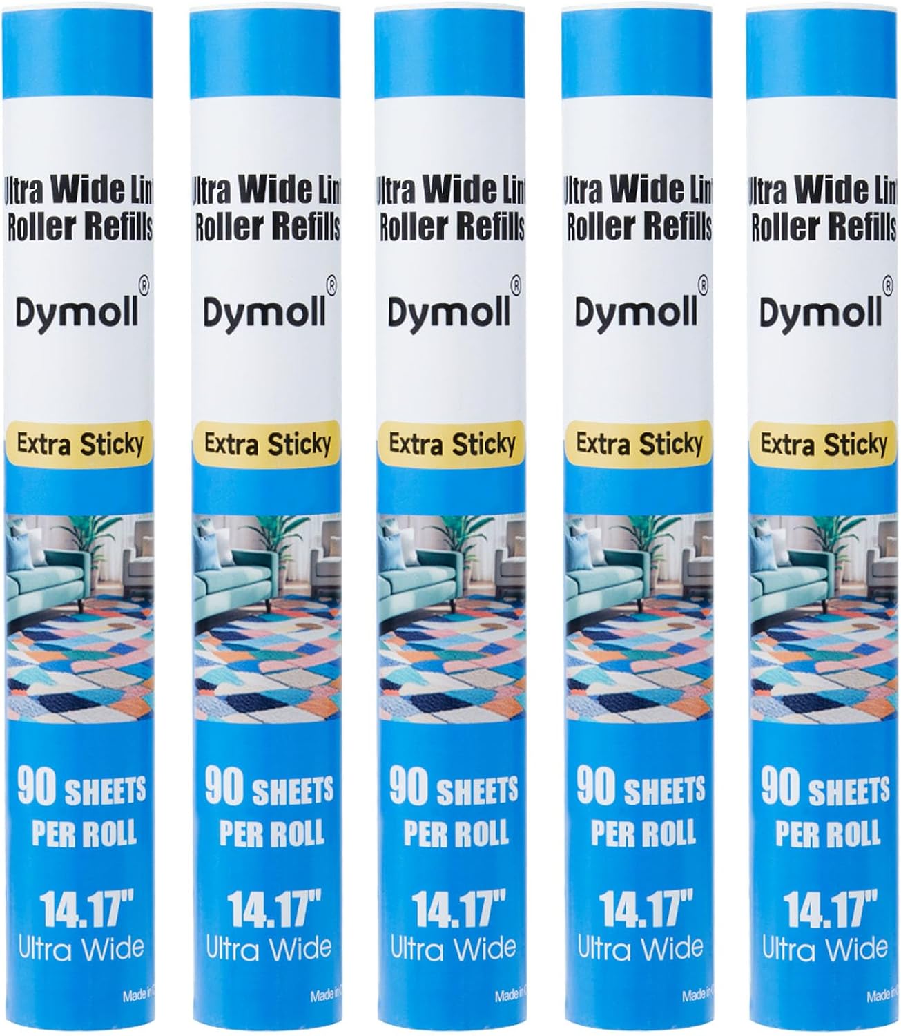 Dymoll 14.17" Large Lint Rollers for Pet Hair Extra Sticky, 360 Sheets Roller with Long Handle for Cleaning Carpets, Clothing, Couch, Furniture Wall Cleaner Mop Dust Remover
