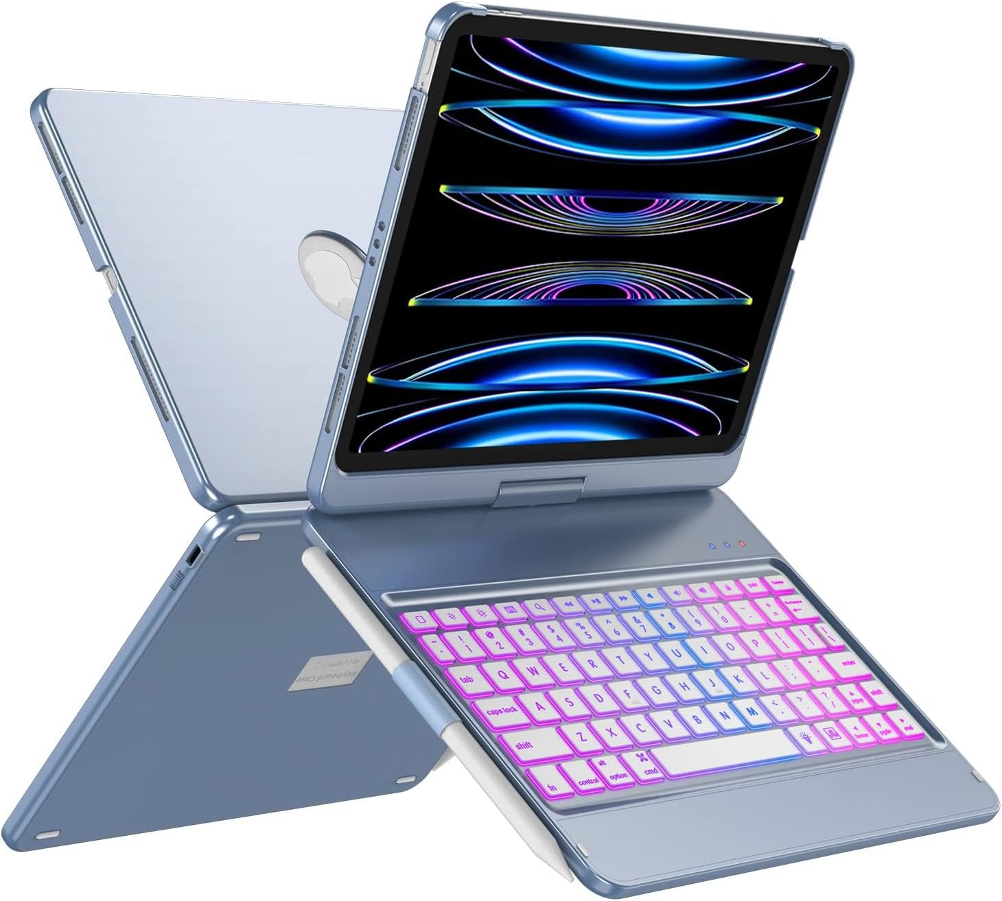 GGH Keyboard Case for iPad Pro 11 inch (4th/3rd/2nd/1st Gen),iPad Air 5th/4th Generation Case with Keyboard 10.9 inch,10 Color Backlight Bluetooth Keyboard with Pencil Holder,360° Rotatable Screen-RG