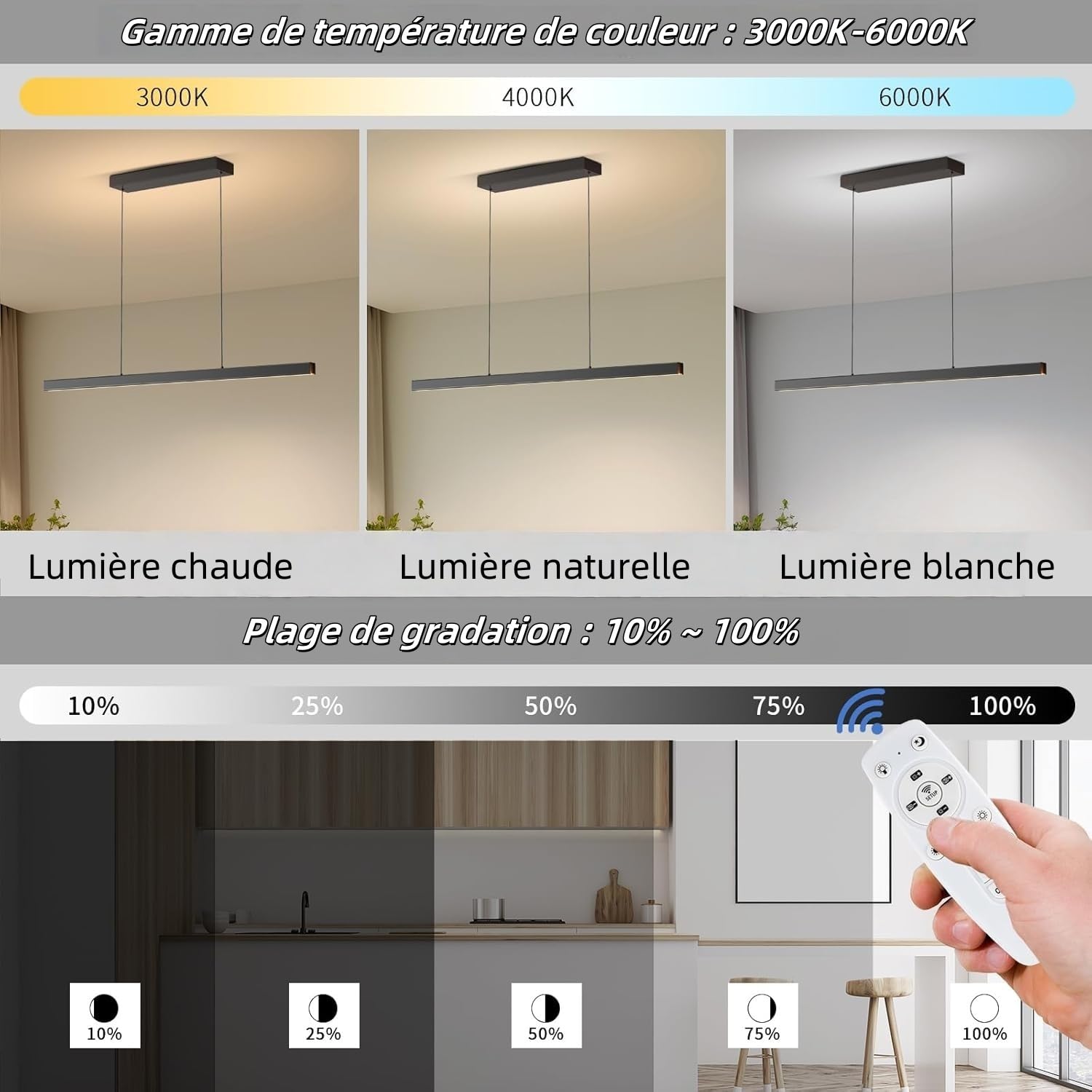 Lucande Led-hanglamp, in hoogte verstelbaar, dimbaar via wandschakelaar, eettafel, hanglamp, 180 cm, 6 x 5 W, eettafellamp, woonkamerlamp
