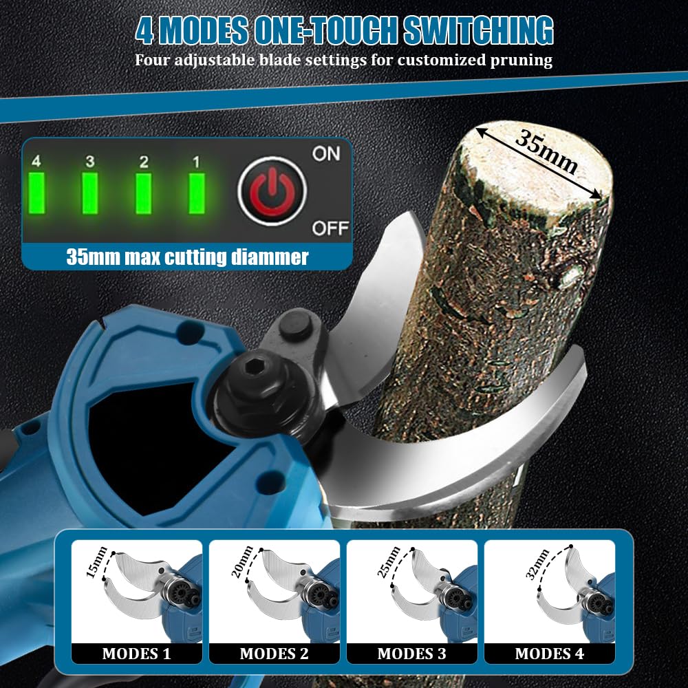 Tijeras de Podar Eléctricas,Tijeras de Podar con Baterías 2000mAh con Display,Diámetro Máximo De Corte De 35MM,Tijeras de Podar con Motor Brushless para Jardinería,Árboles Frutales,Viñedos