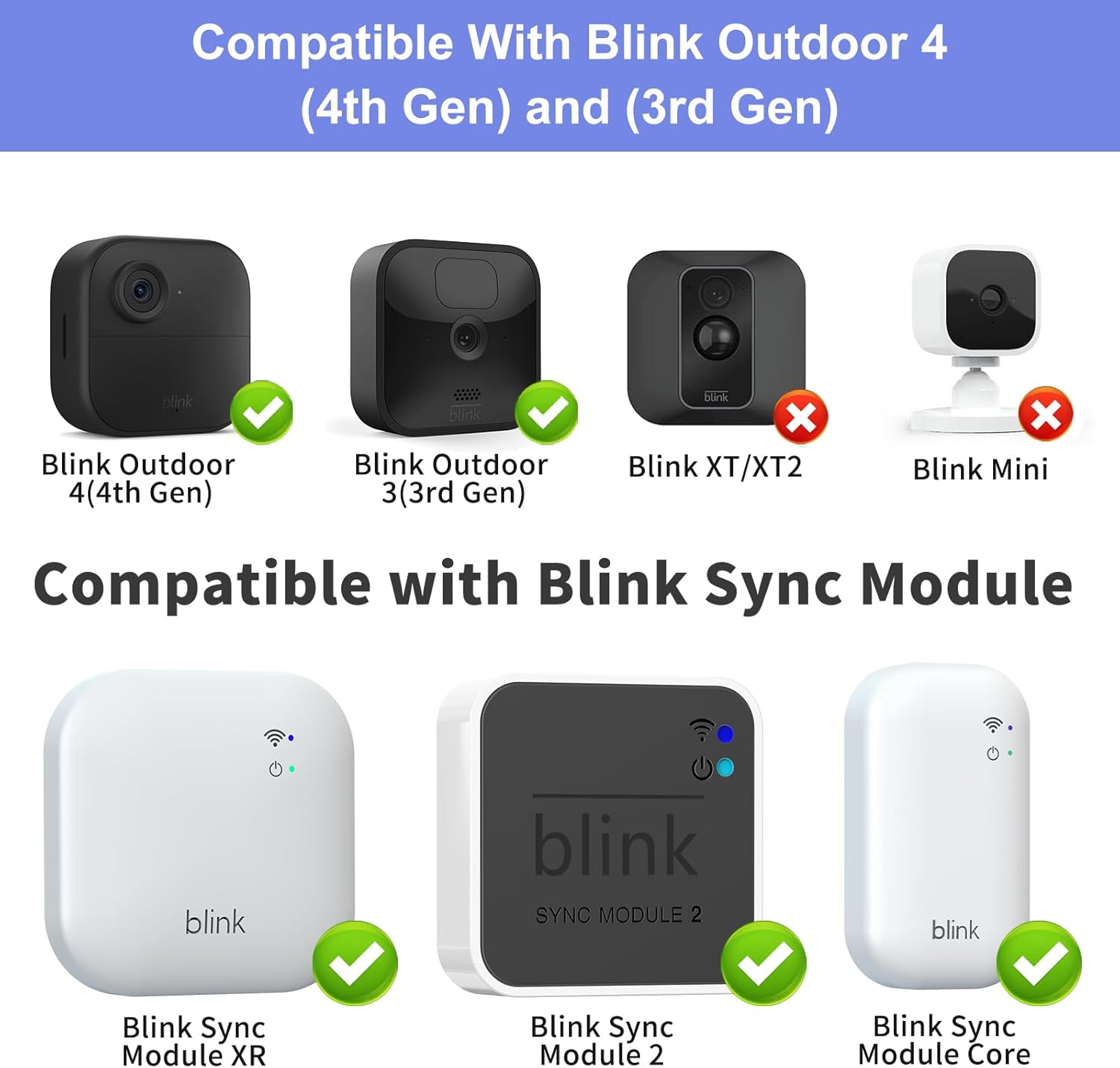 Wall Mount for Blink Outdoor 4 (4th Gen) and Outdoor (3rd Gen), 4 Pack Weatherproof Protective Housing and 360 Degree Adjustable Mounting with Blink Sync Module Mount (Camera Not Included, Black)