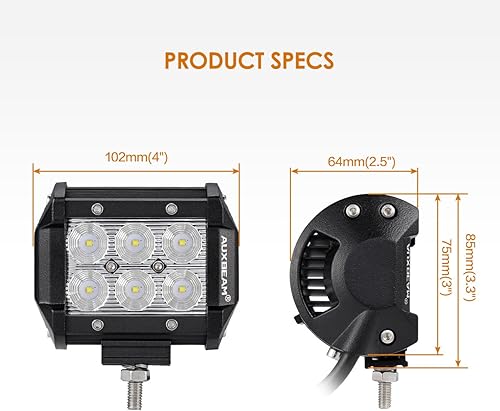 Miniatura 2 de Auxbeam Barra de luz LED de 4 pulgadas, 18 W, 18 W, haz de inundación, luz de conducción todoterreno para SUV, ATV, UTV, camiones, camionetas,