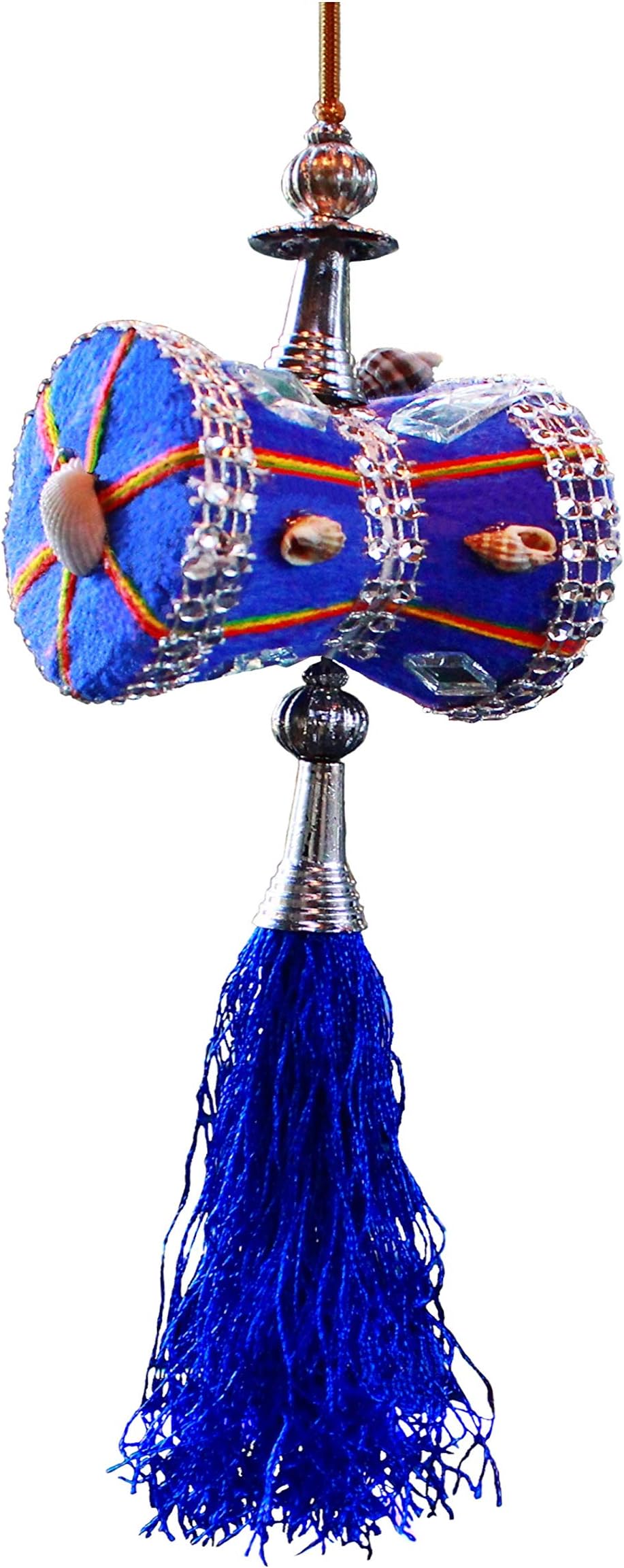 U & U UNIQUE UTILITIES Car Mirror Hanging Damru | Cloth Car Hanging Shiva Damru | Spiritual Car Interior Decor Accessories, 7 x 6 x 6 cm, Blue