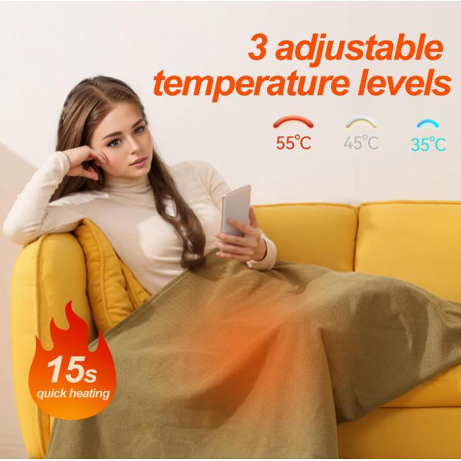 Mantón De Manta Calefactable Portátil, USB Chal Calefactor Eléctrico Manta Eléctrica Inalámbrica para Exteriores 3 Niveles De Calor Poncho Chal Calentado, 150x80cm (Green)