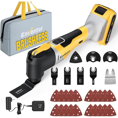 ENVENTOR 20V Cordless Oscillating Multitool, Brushless Oscillating Saw with 28 pcs Accessories, Fast Charger Oscillating Tool for Trimming, Sanding, Cutting, 6 Variable Speeds, 4° Oscillation Angle