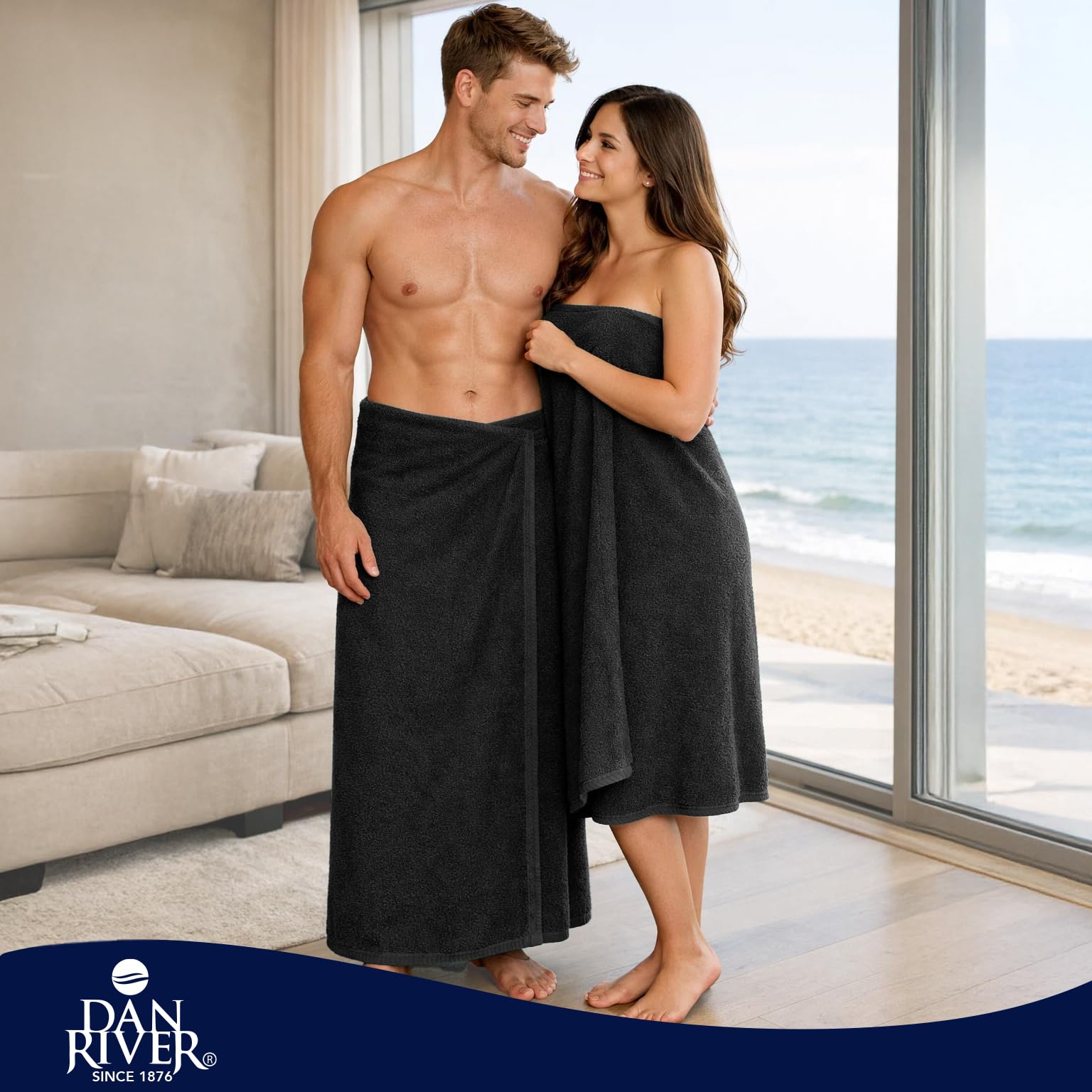 Dan River Toallas de baño 100% algodón, 550 g/m², Altamente absorbentes y de Secado rápido, Toallas de baño extragrandes de Lujo, súper Suaves para baño, Hotel, Color Negro, Paquete