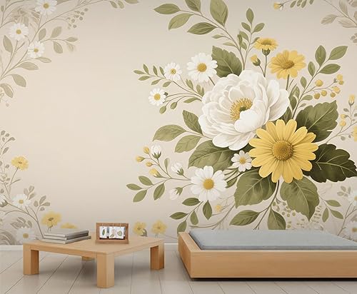 Miniatura 30 de Mural de pared floral retro, papel tapiz de barra de flores coloridas de mediados de siglo, papel tapiz rústico floral 3D impermeable para Retro