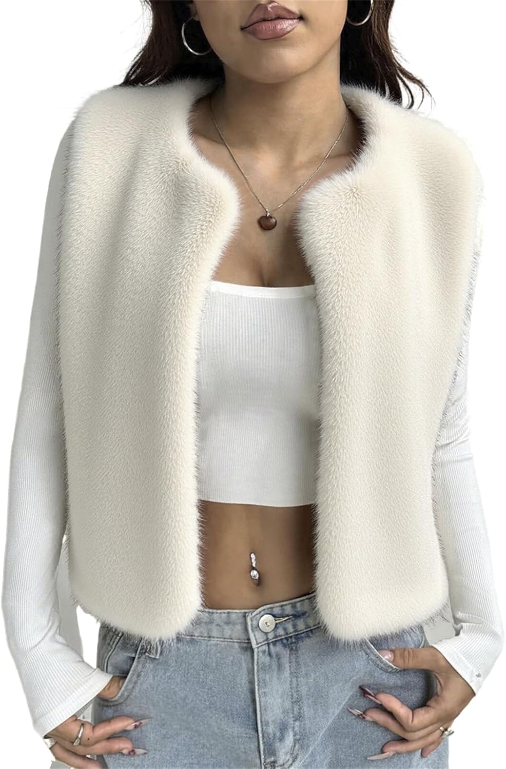 Women Winter Vest Warm Coat Faux Fur Vest Furry Fluffy Classic Furry Sleeveless Outwear Casual Slim Overcoat