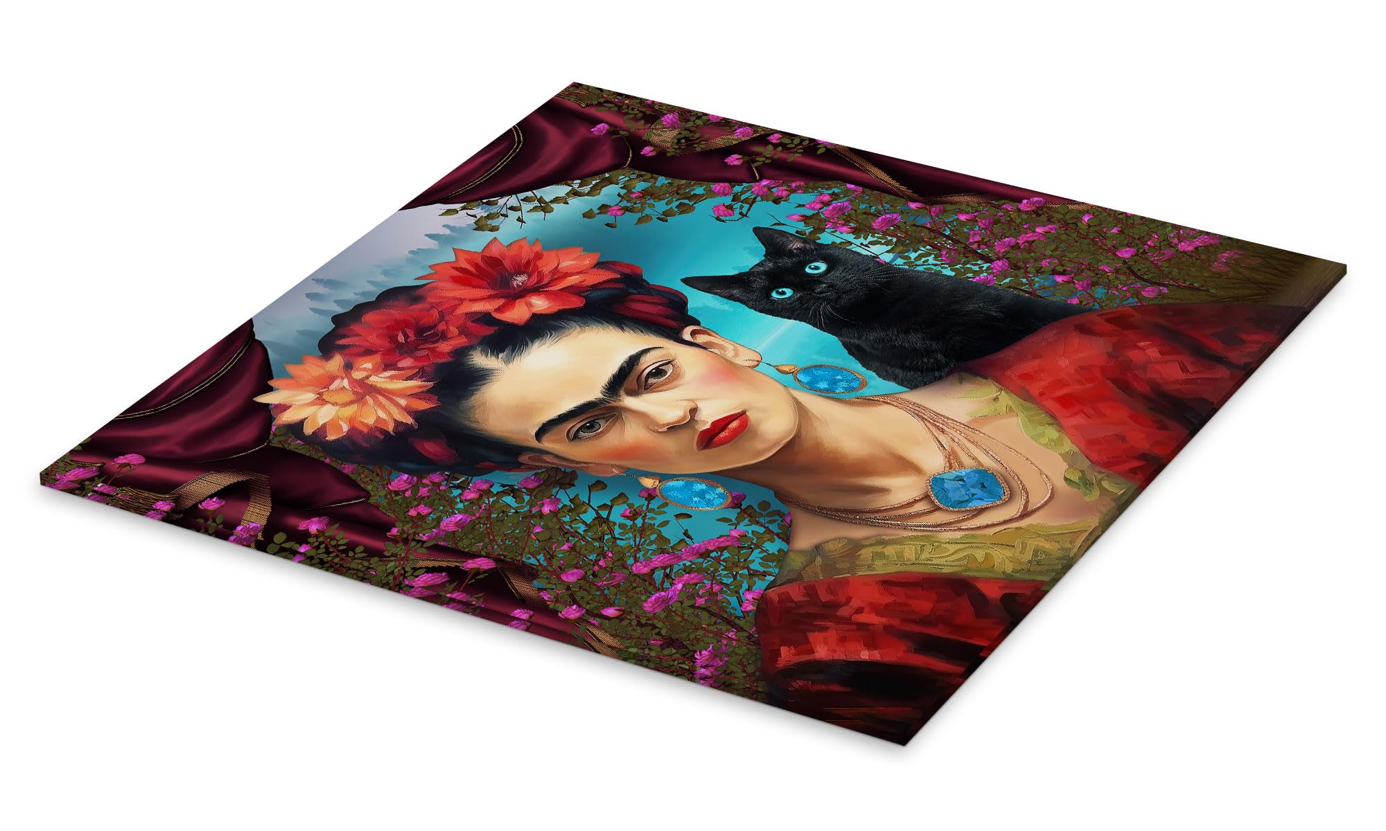 Posterlounge Frida Kahlo mit der Katze Acrylglasbild | 40 x 40 cm von Mark Ashkenazi Bunt Wandbilder Wanddeko