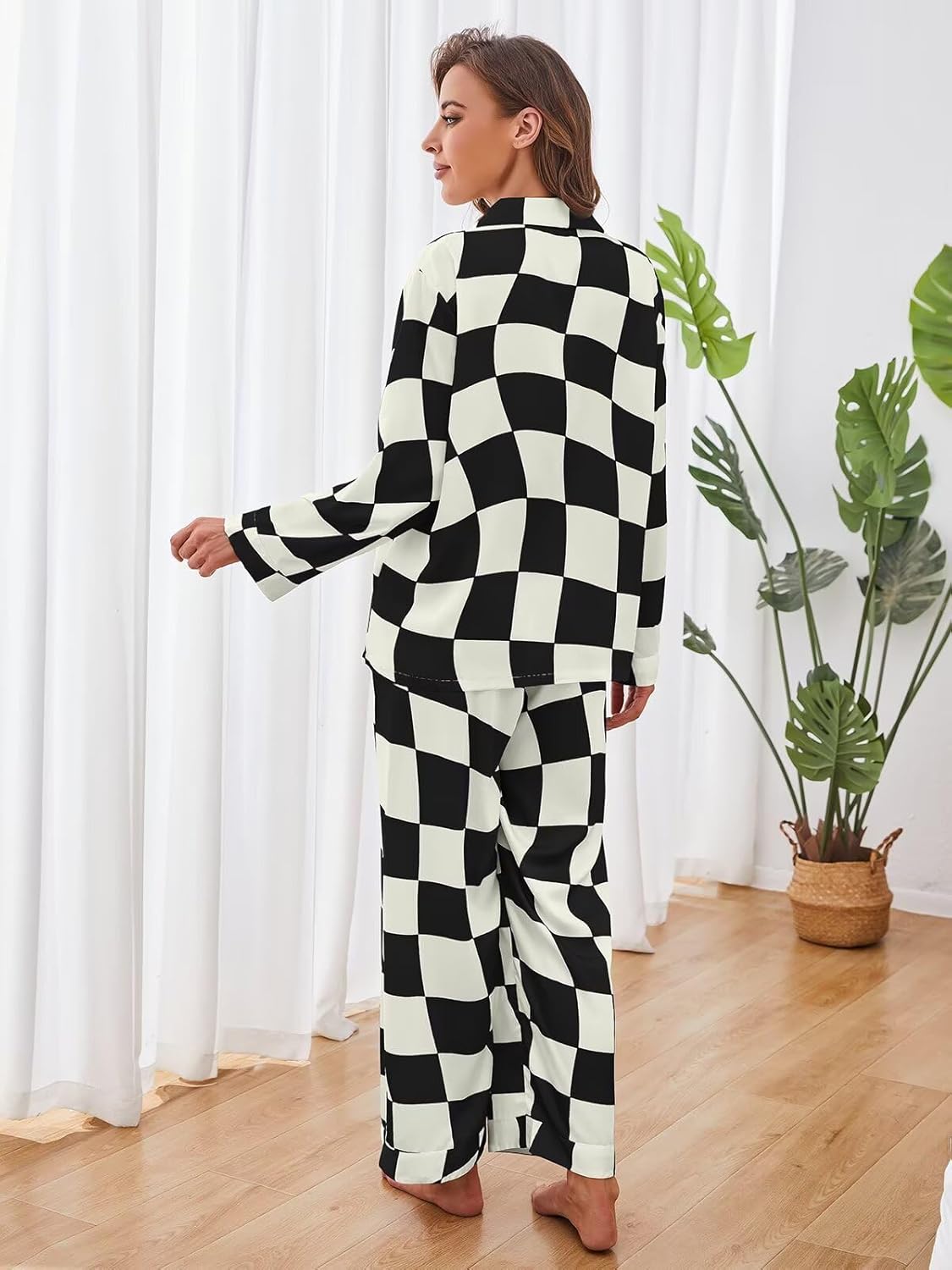 Brosloth Womens Silk Pajamas Button Up Pajama Soft Long Sleeve Satin Printed Loungewear Set - Image 5