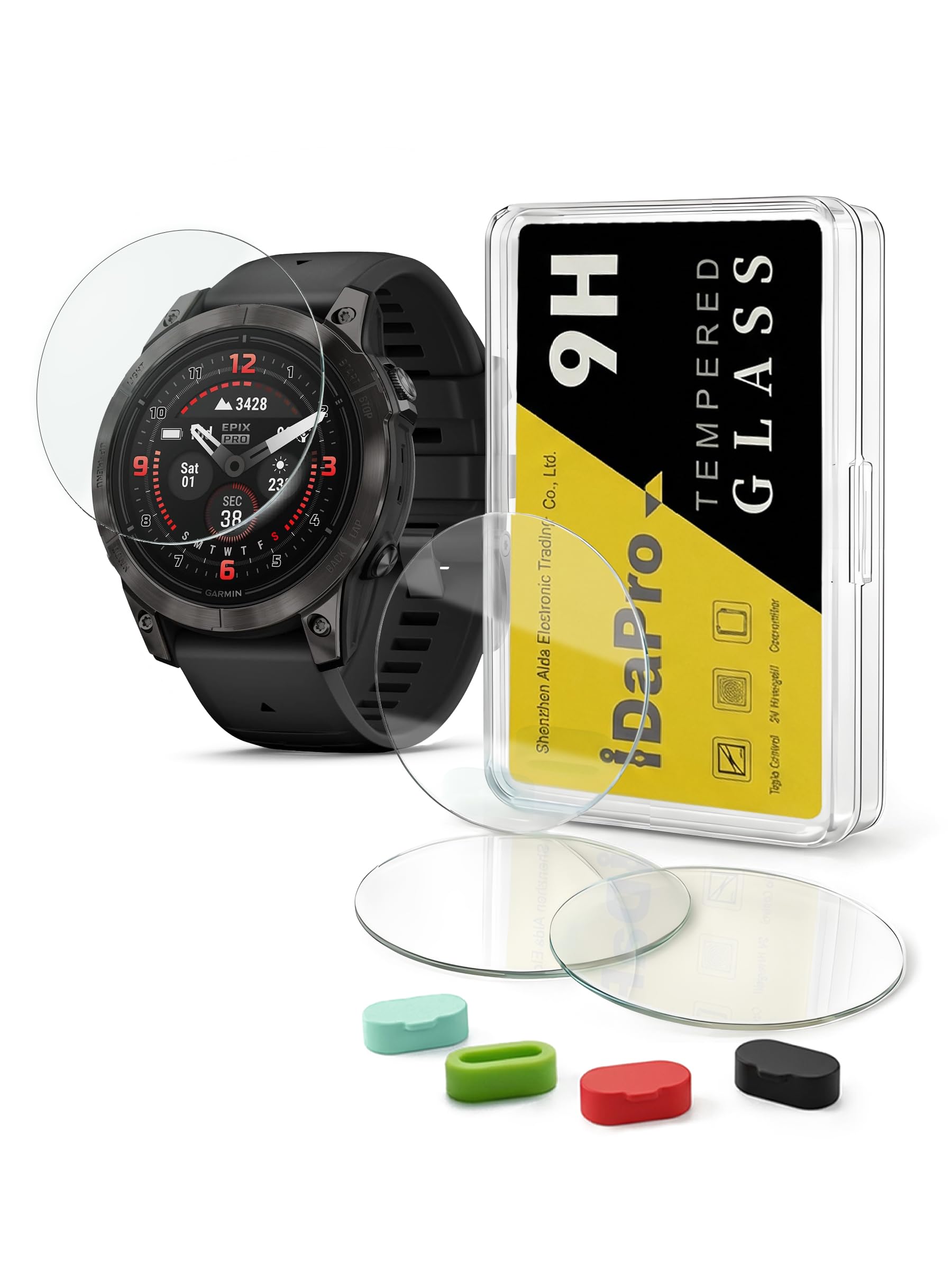 Screen Protector for Garmin epix Gen 2 Smartwatch + Silicone Anti-dust Plugs [4 Pack] Tempered Glass Anti-Scratch Bubble-Free Easy Installation