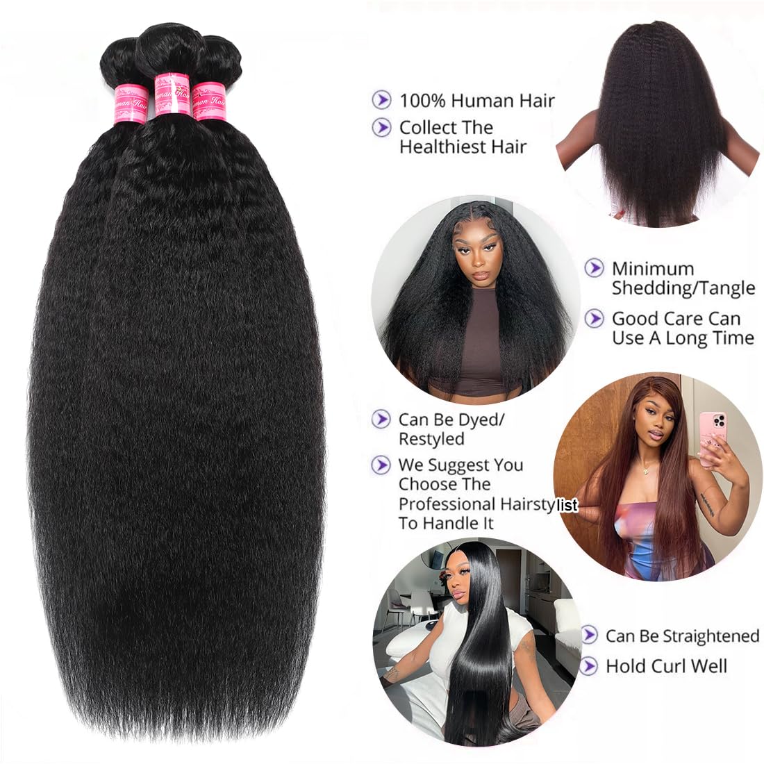 Amazon.com : Kinky Straight Human Hair Bundles(14 16 18 Inch  display picture 3